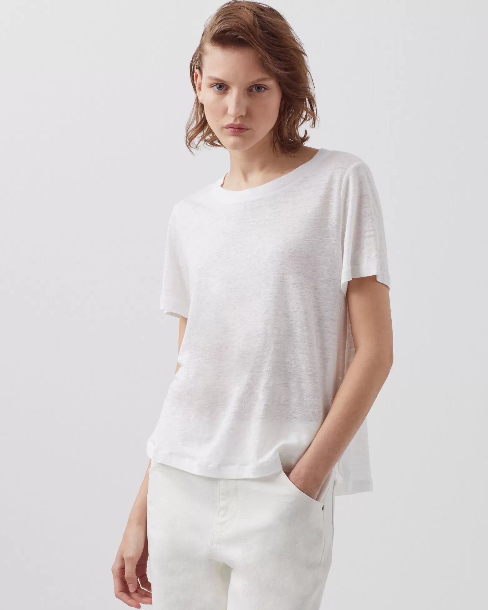Tops | Comptoir des Cotonniers Amandine - T-Shirt Col Rond En Lin 00 White