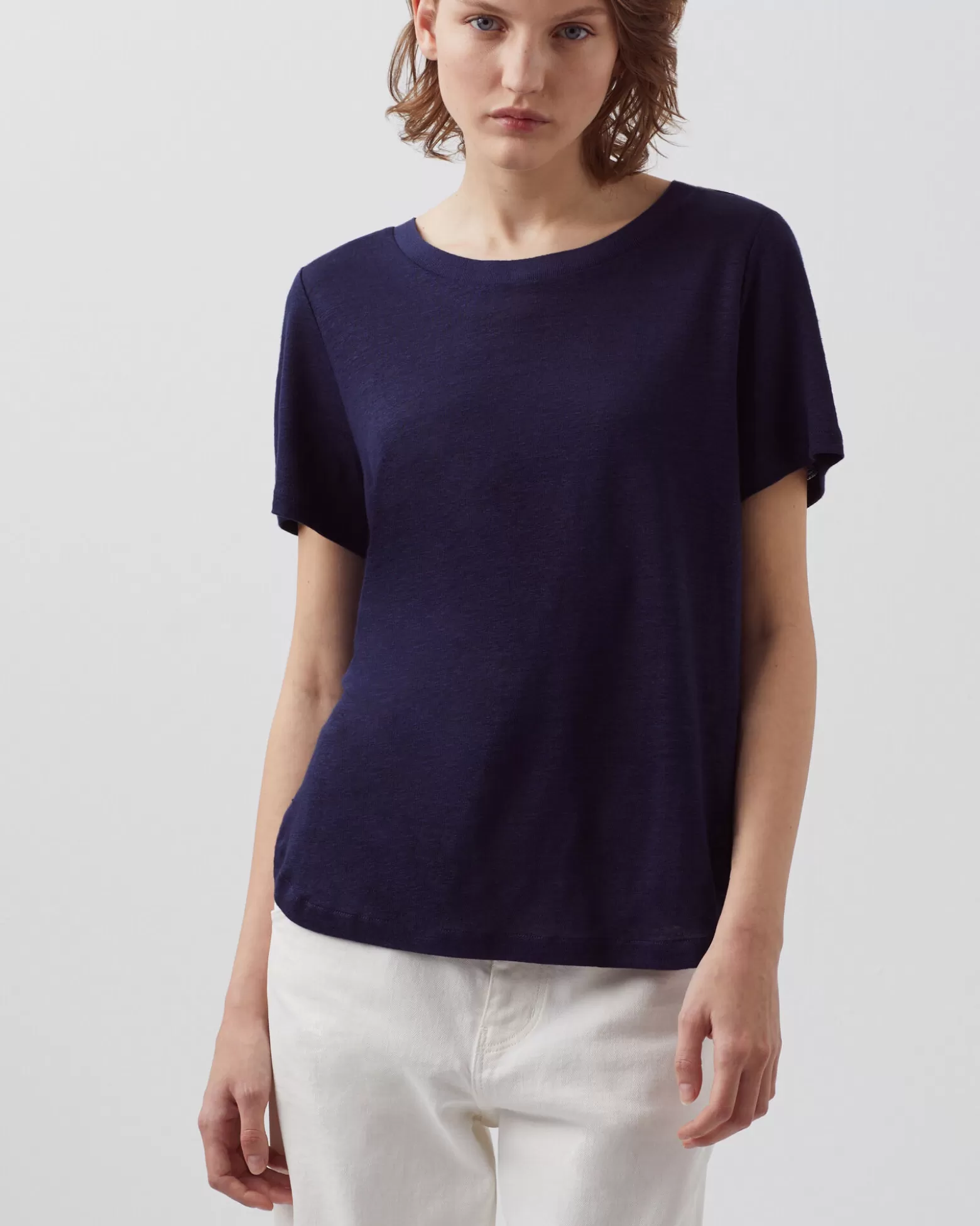Tops | Comptoir des Cotonniers Amandine - T-Shirt Col Rond En Lin 68 Blue