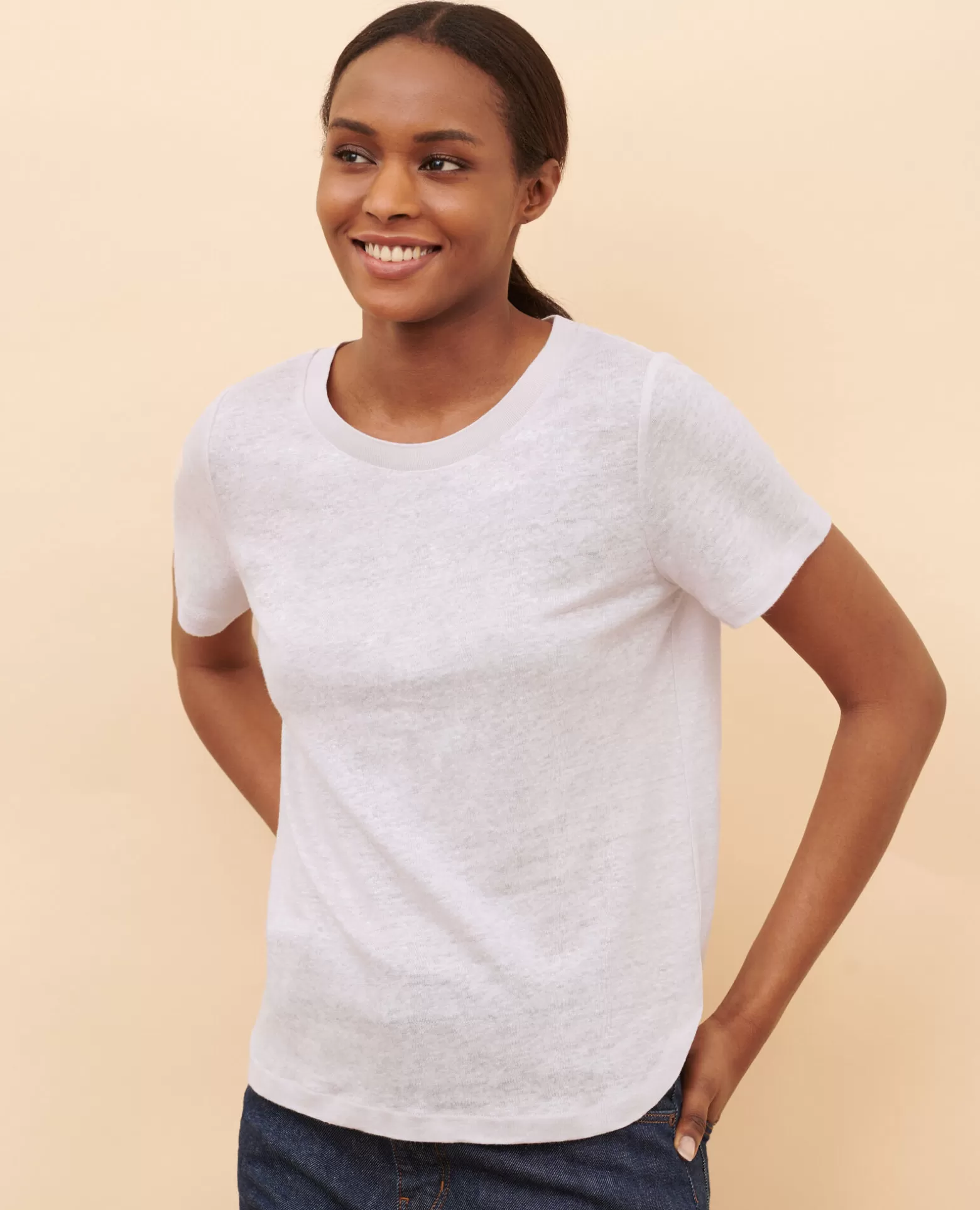 Tops | Comptoir des Cotonniers Amandine - T-Shirt Col Rond En Lin 0700 Lilac Hint