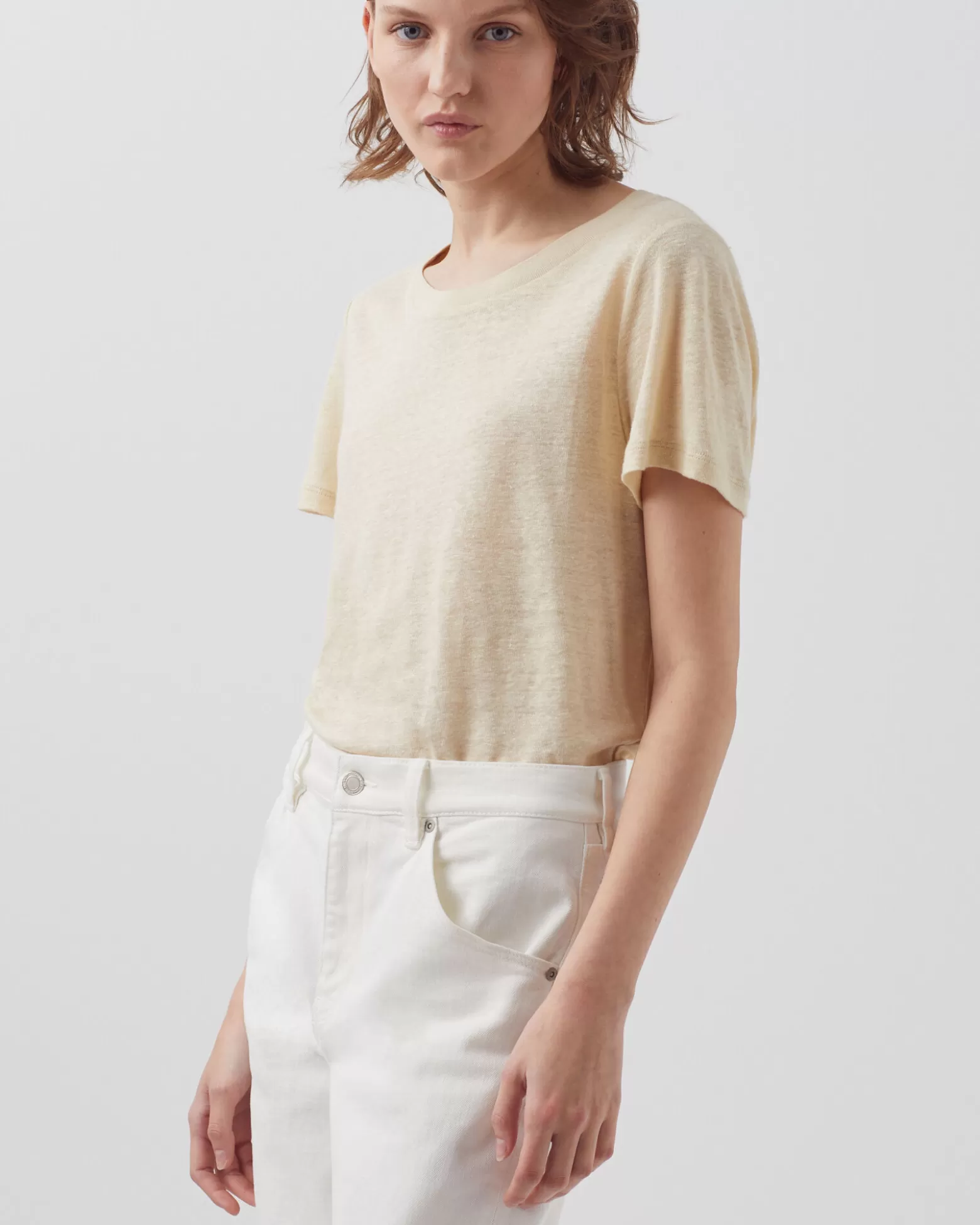 Tops | Comptoir des Cotonniers Amandine - T-Shirt Col Rond En Lin 0300 Castle Wall