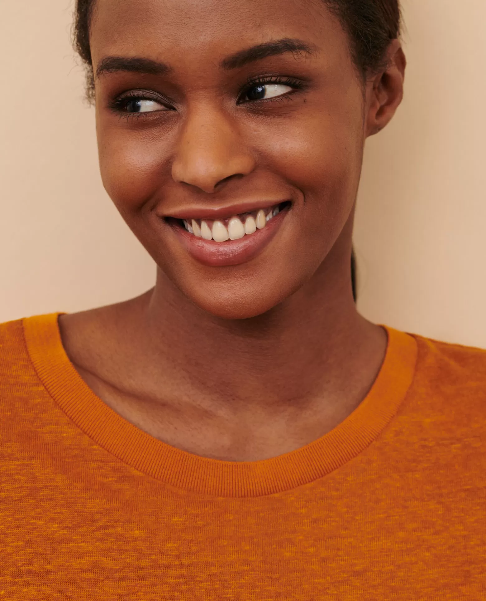 Tops | Comptoir des Cotonniers Amandine - T-Shirt Col Rond En Lin 29 Orange