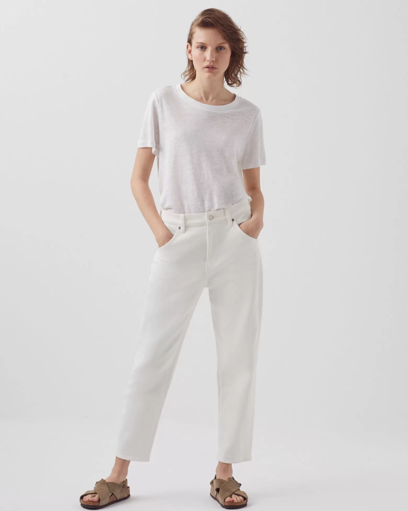 Tops | Comptoir des Cotonniers Amandine - T-Shirt Col Rond En Lin 00 White