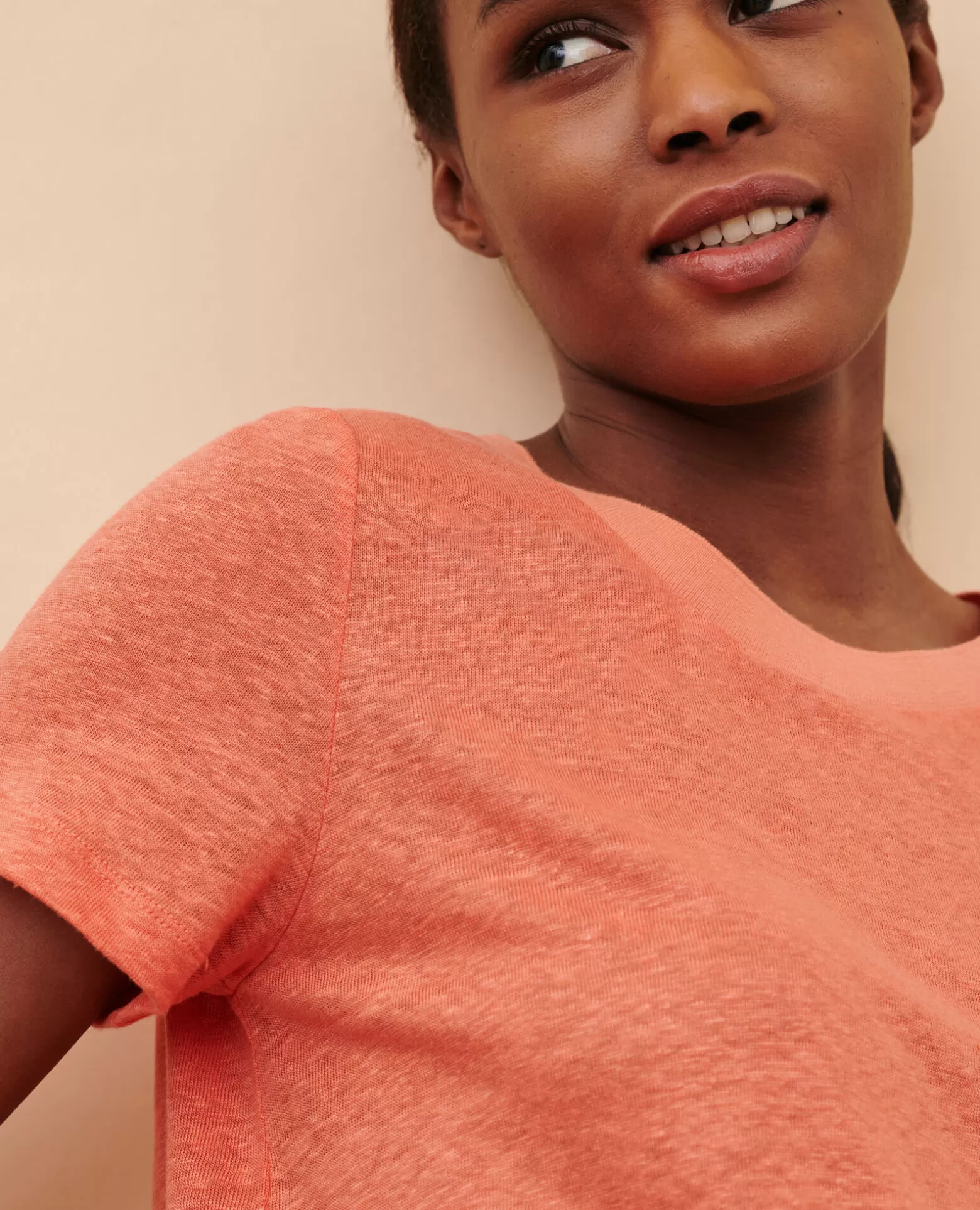 Tops | Comptoir des Cotonniers Amandine - T-Shirt Col Rond En Lin 21 Light Orange