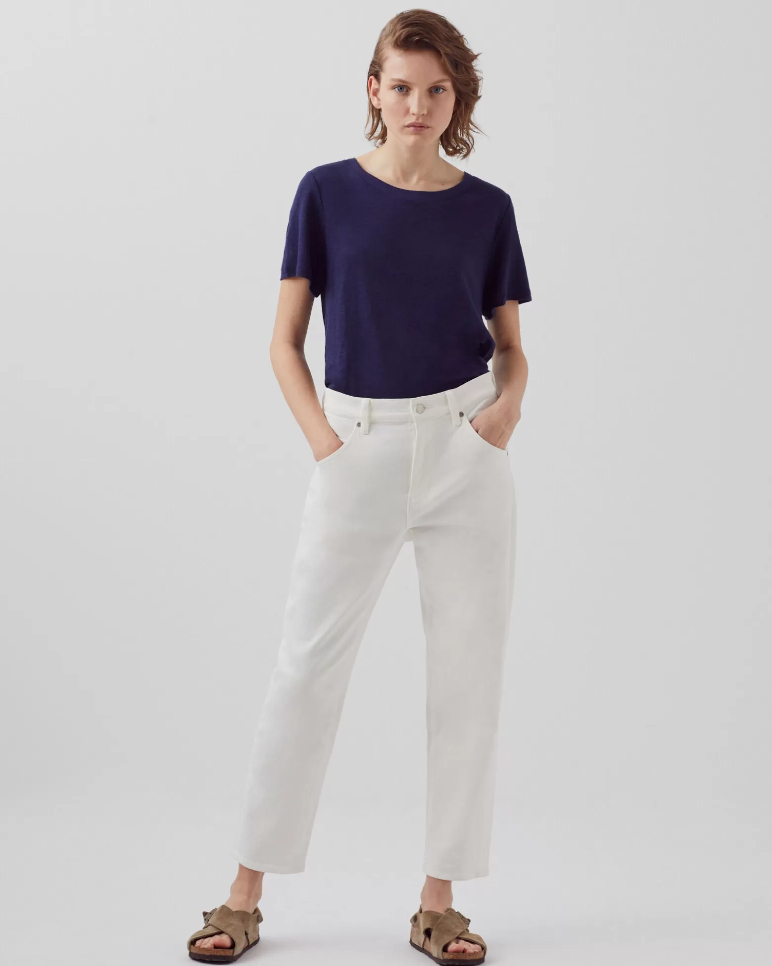 Tops | Comptoir des Cotonniers Amandine - T-Shirt Col Rond En Lin 68 Blue