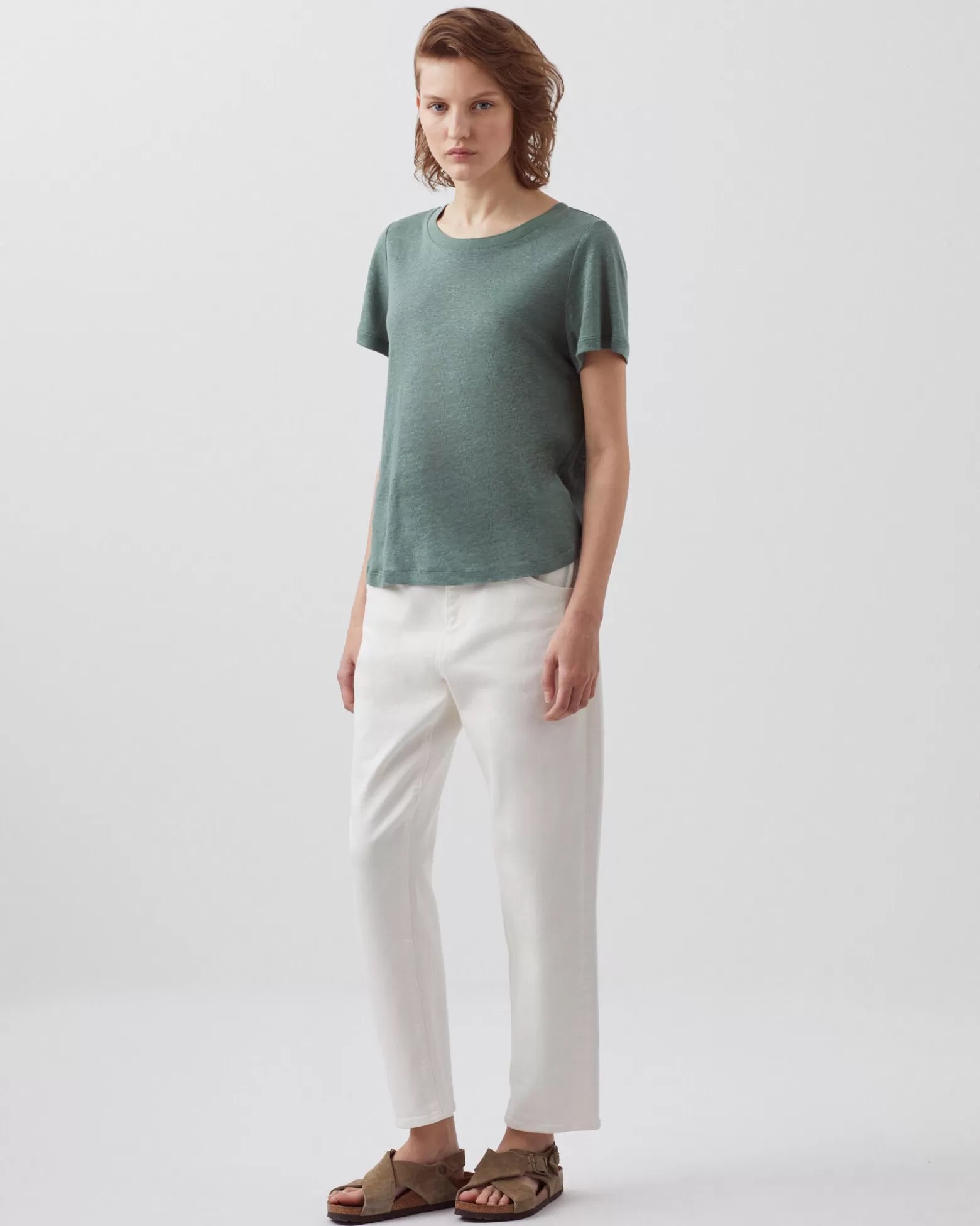 Tops | Comptoir des Cotonniers Amandine - T-Shirt Col Rond En Lin 0381 Dark Forest