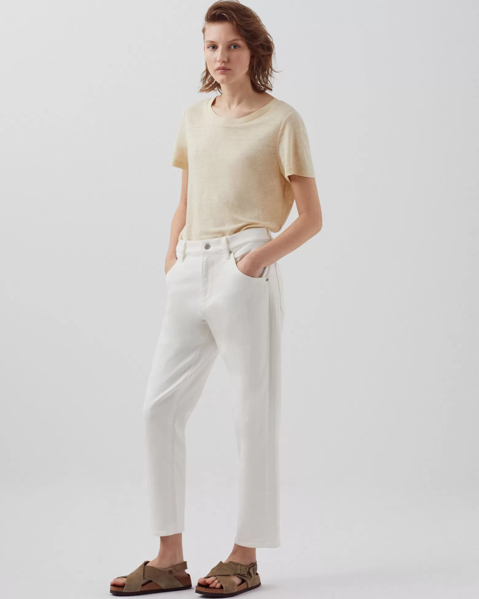 Tops | Comptoir des Cotonniers Amandine - T-Shirt Col Rond En Lin 0300 Castle Wall