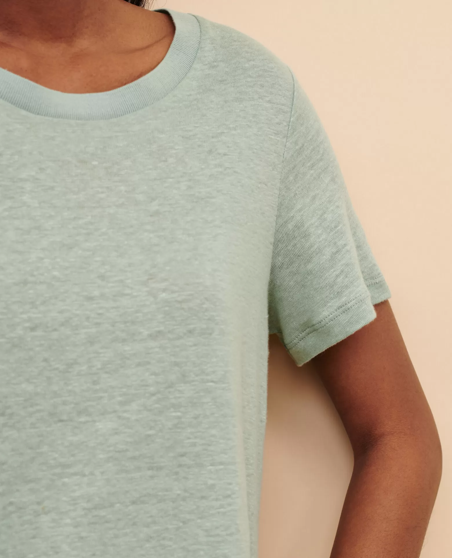 Tops | Comptoir des Cotonniers Amandine - T-Shirt Col Rond En Lin 50 Green