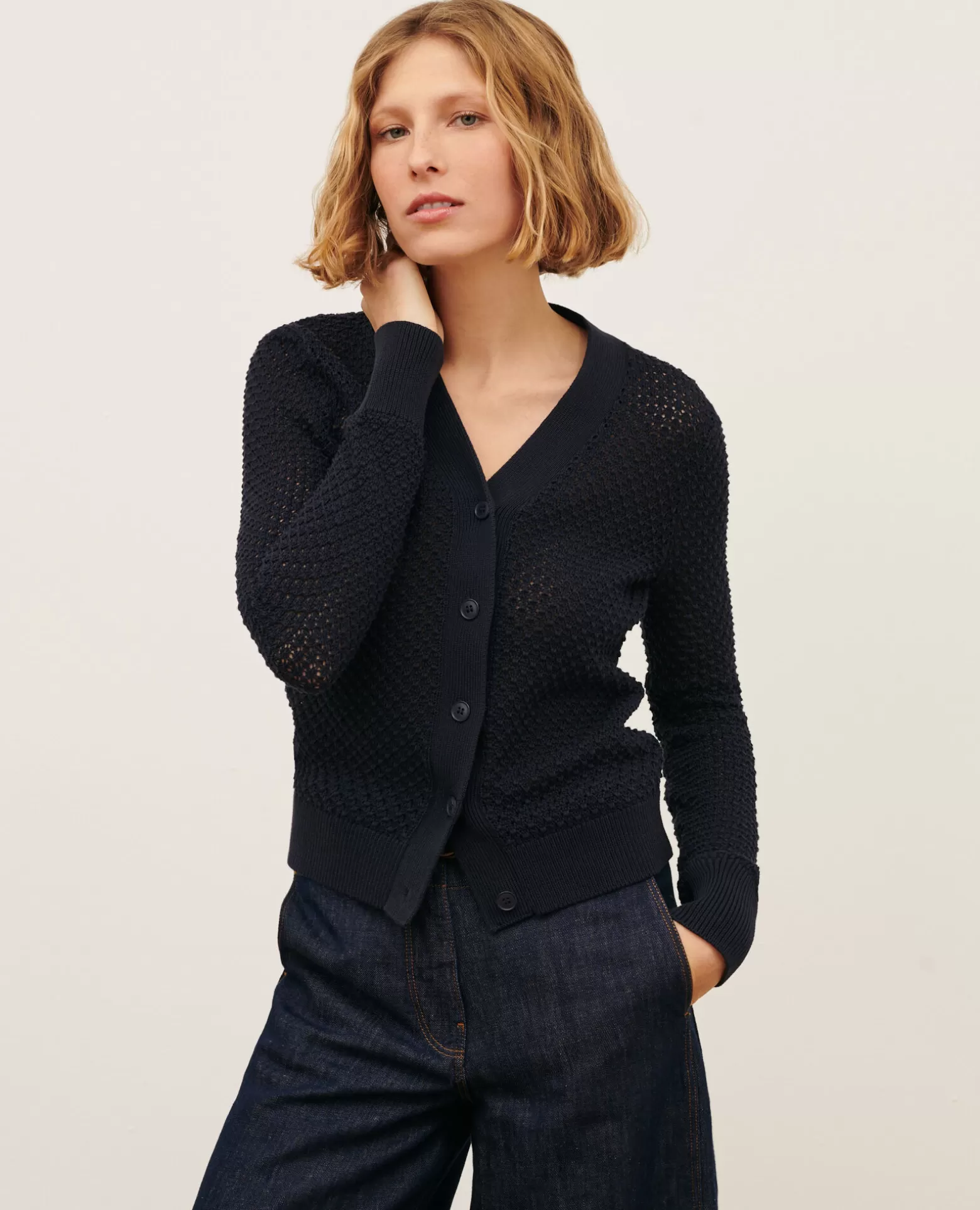 Maille | Comptoir des Cotonniers Cardigan Ajoure En Coton 4277 Night_Sky