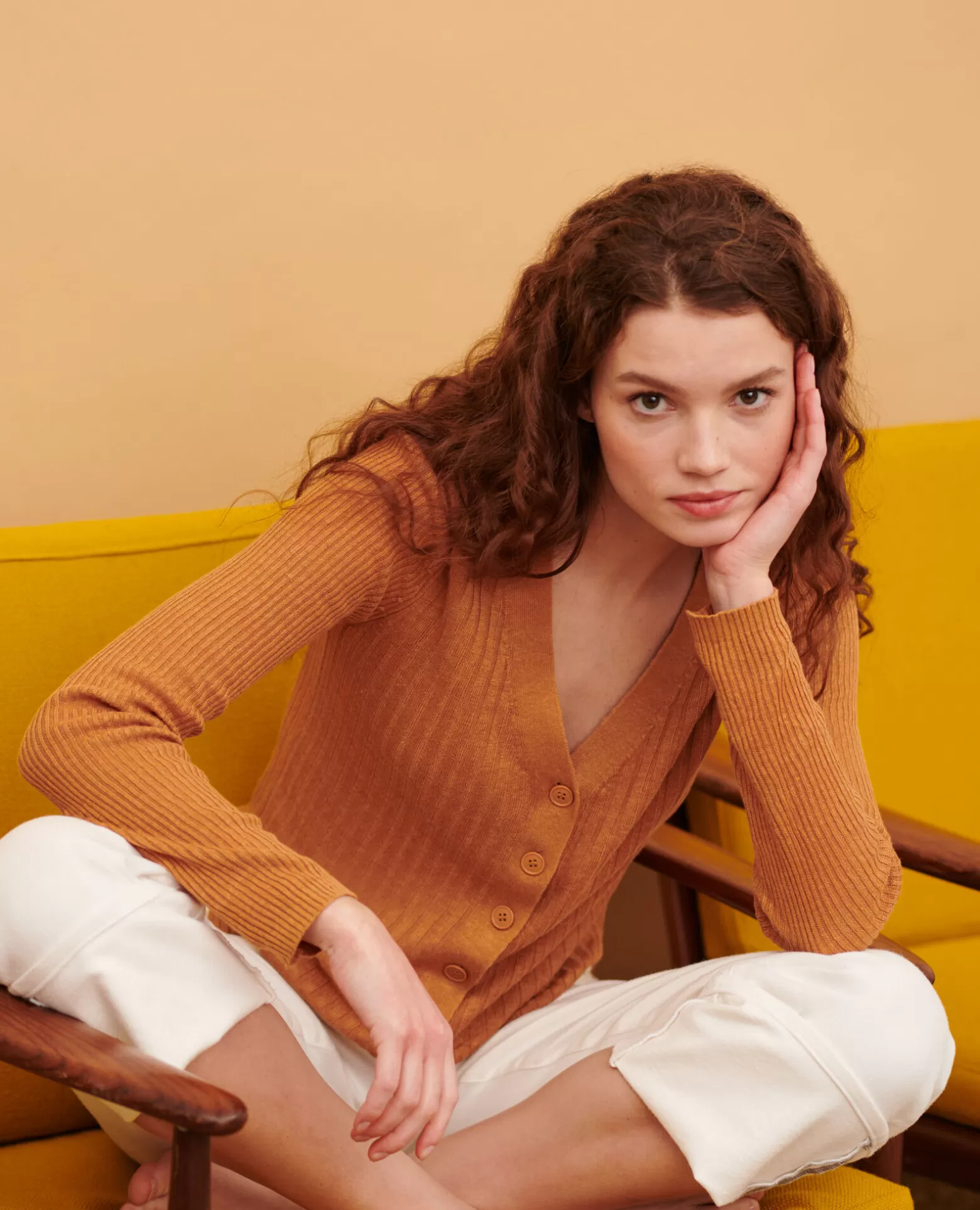 Maille | Comptoir des Cotonniers Cardigan En Lin 0320 Almond Brown