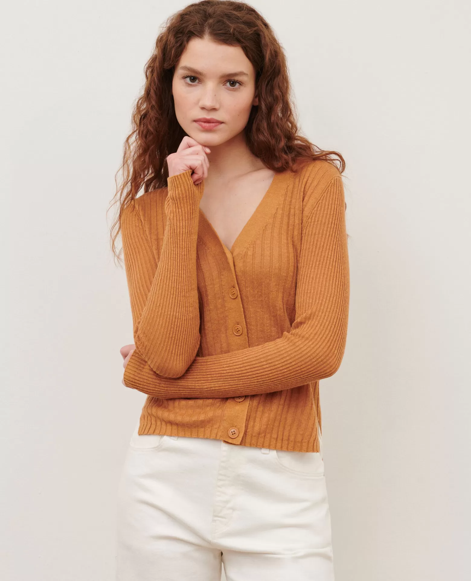 Maille | Comptoir des Cotonniers Cardigan En Lin 0320 Almond Brown