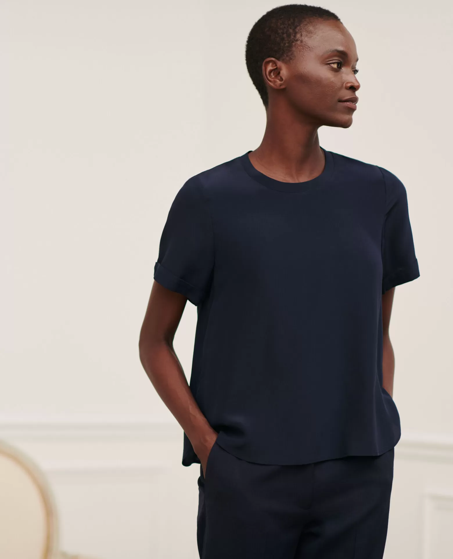 Tops | Comptoir des Cotonniers Corinne - T-Shirt En Soie 7012C 69 Navy