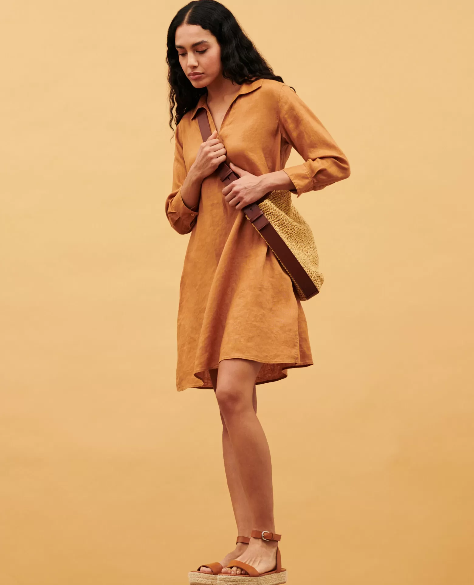 Robes | Comptoir des Cotonniers Daisy - Robe Ample En Lin 0320 Almond Brown