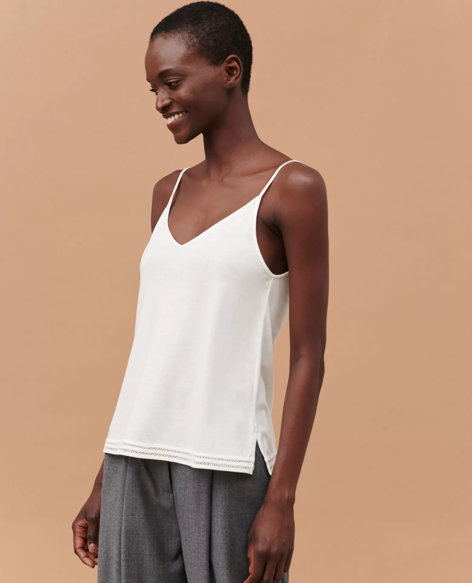 Tops | Comptoir des Cotonniers Debardeur En Coton Melange 06 Gray