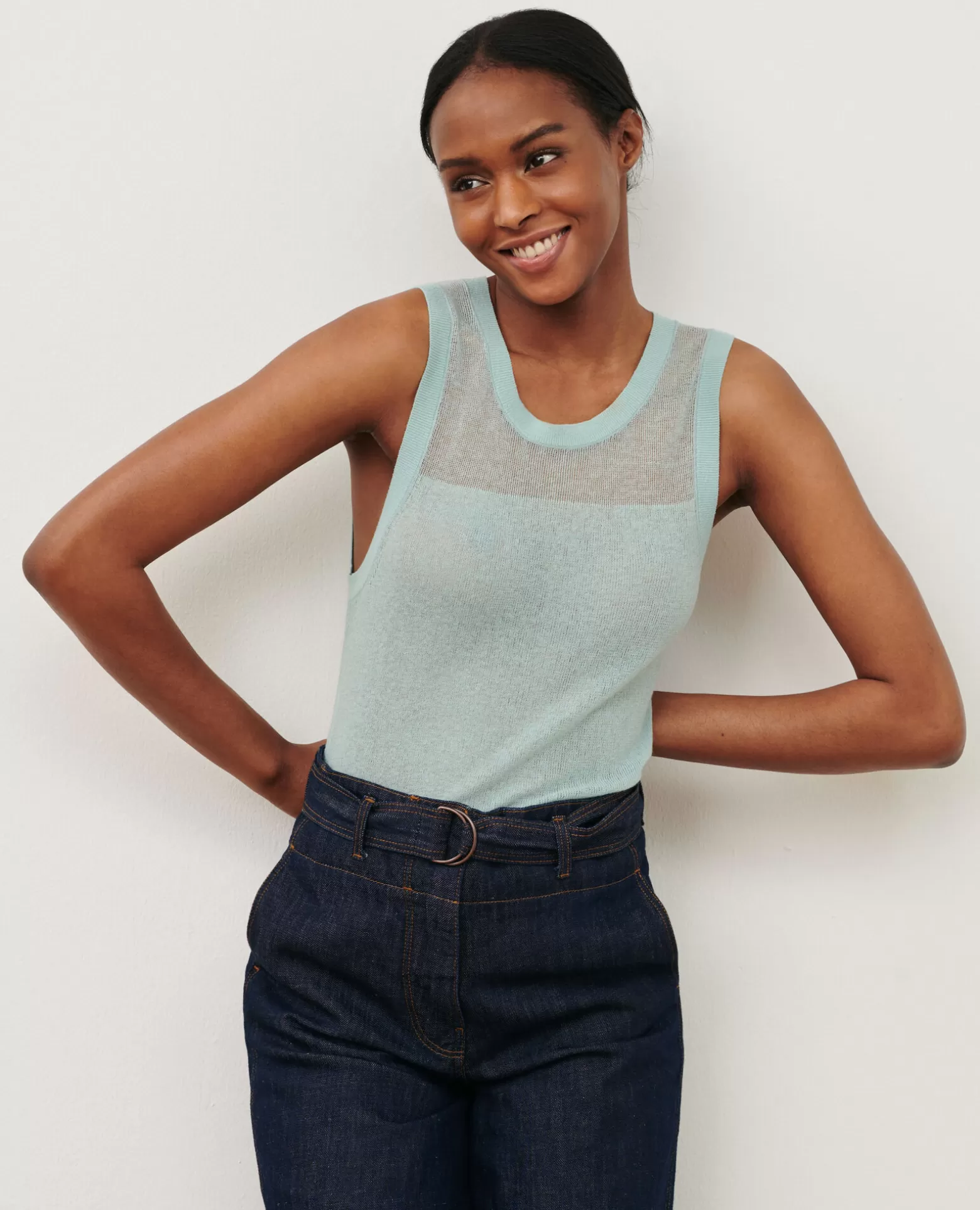 Tops | Comptoir des Cotonniers Debardeur En Coton Melange 0500 Surf Spray Green