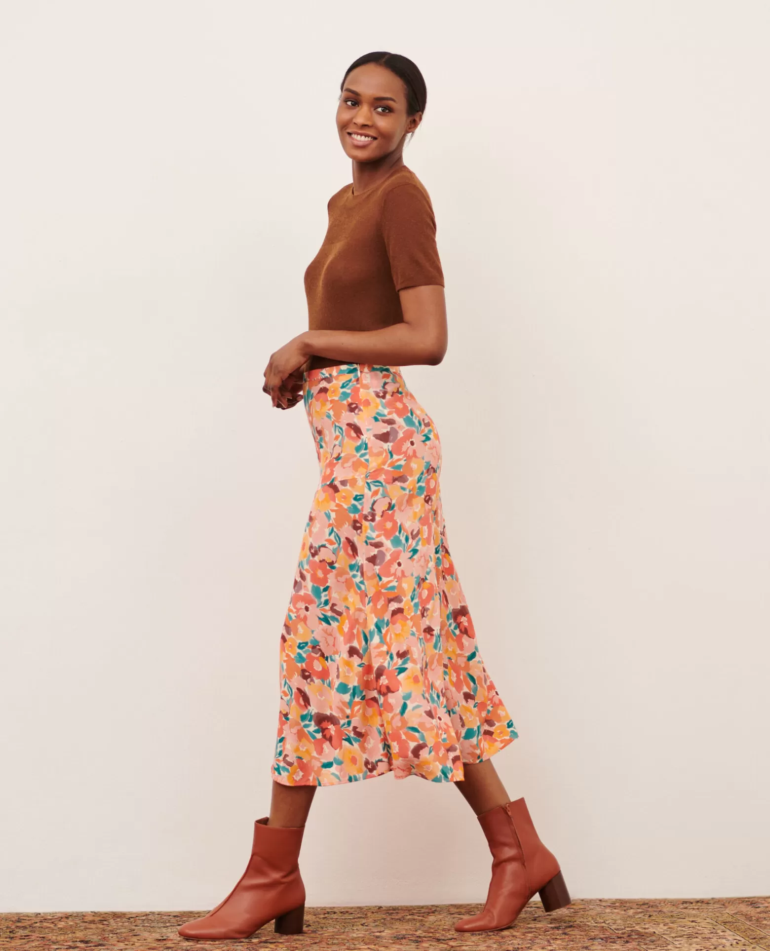 Jupes & Shorts | Comptoir des Cotonniers Jupe Fluide Imprimee 0230 Fauve Orange