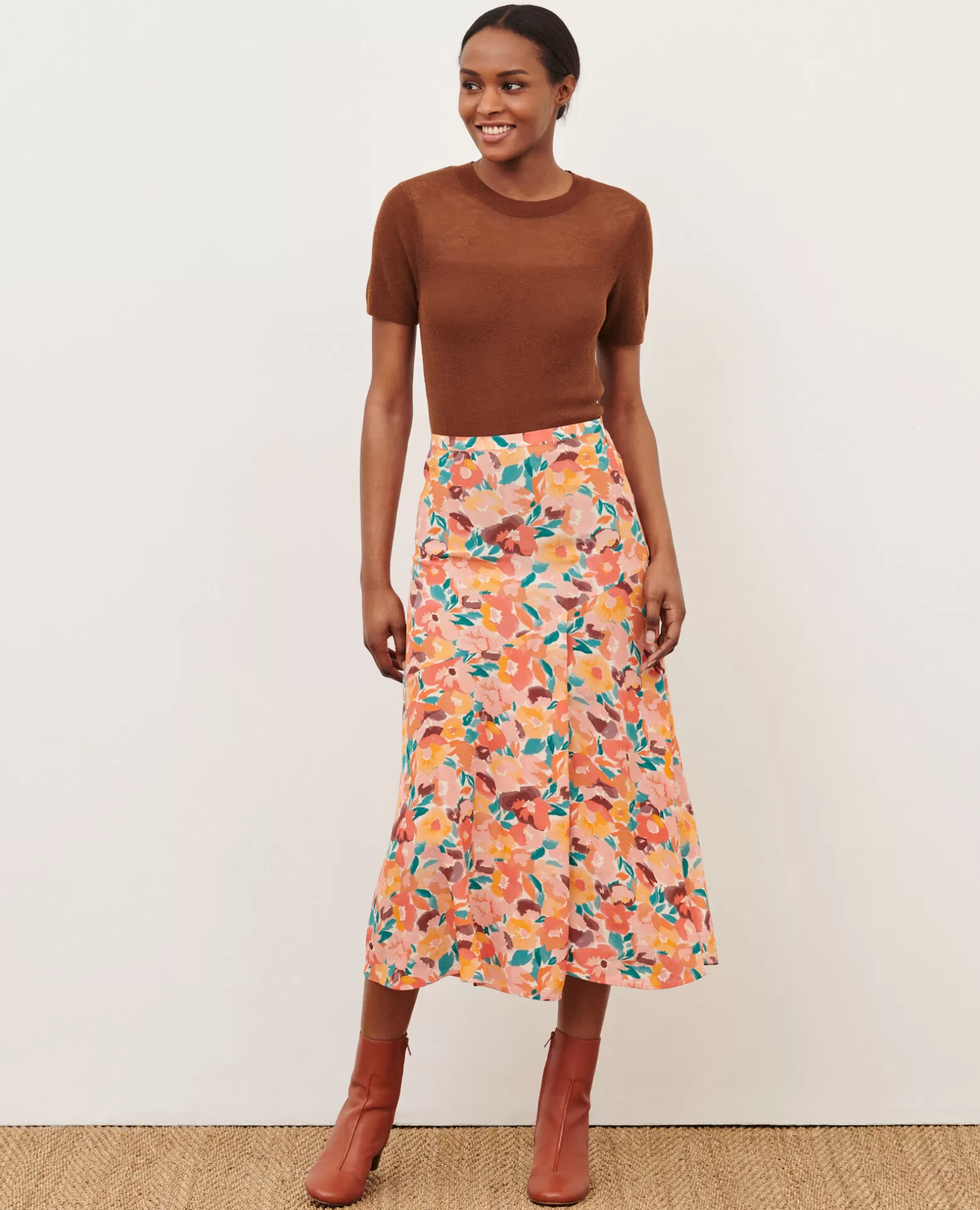 Jupes & Shorts | Comptoir des Cotonniers Jupe Fluide Imprimee 0230 Fauve Orange