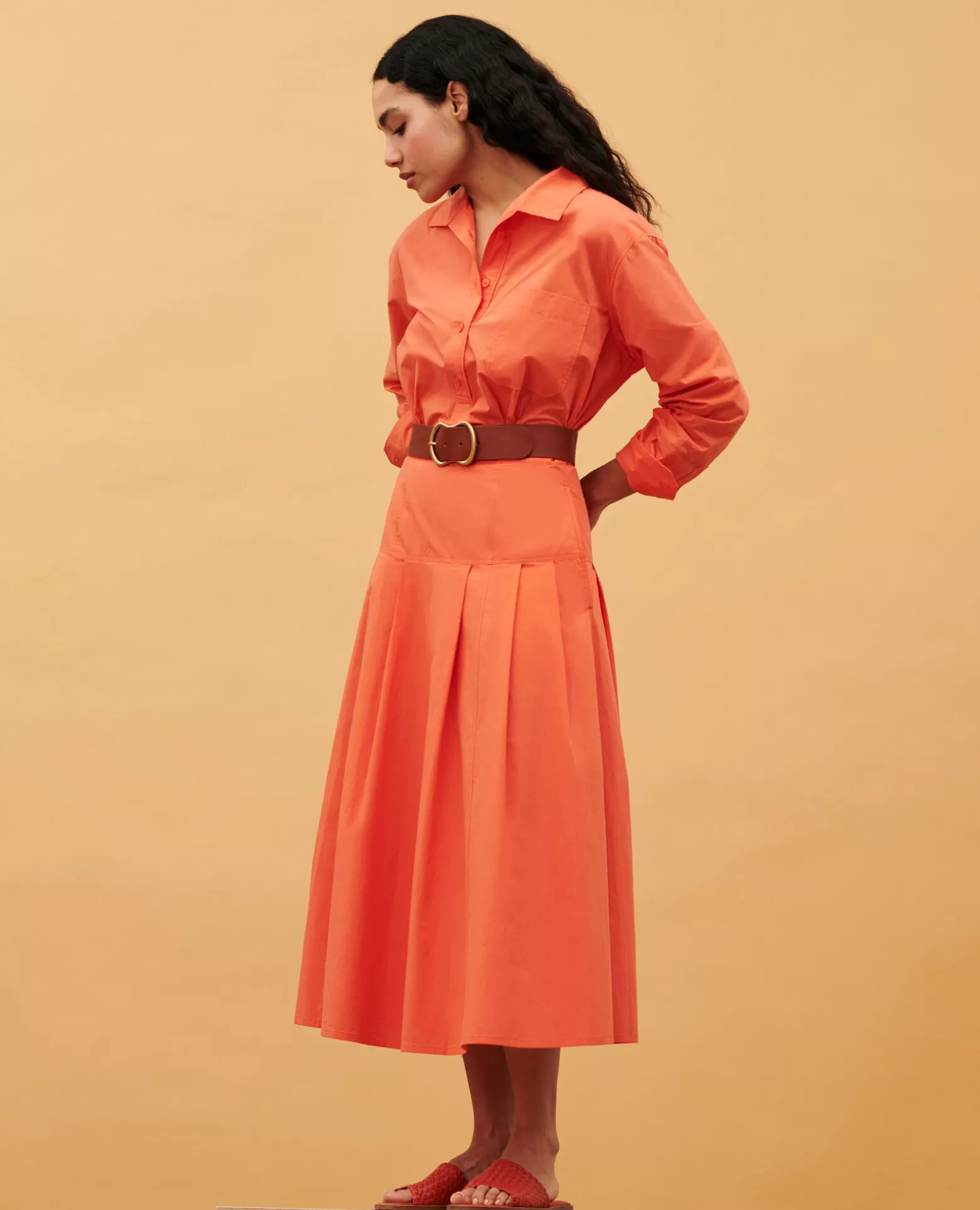 Jupes & Shorts | Comptoir des Cotonniers Jupe Longue En Coton 0250 Tiger Lily Orange