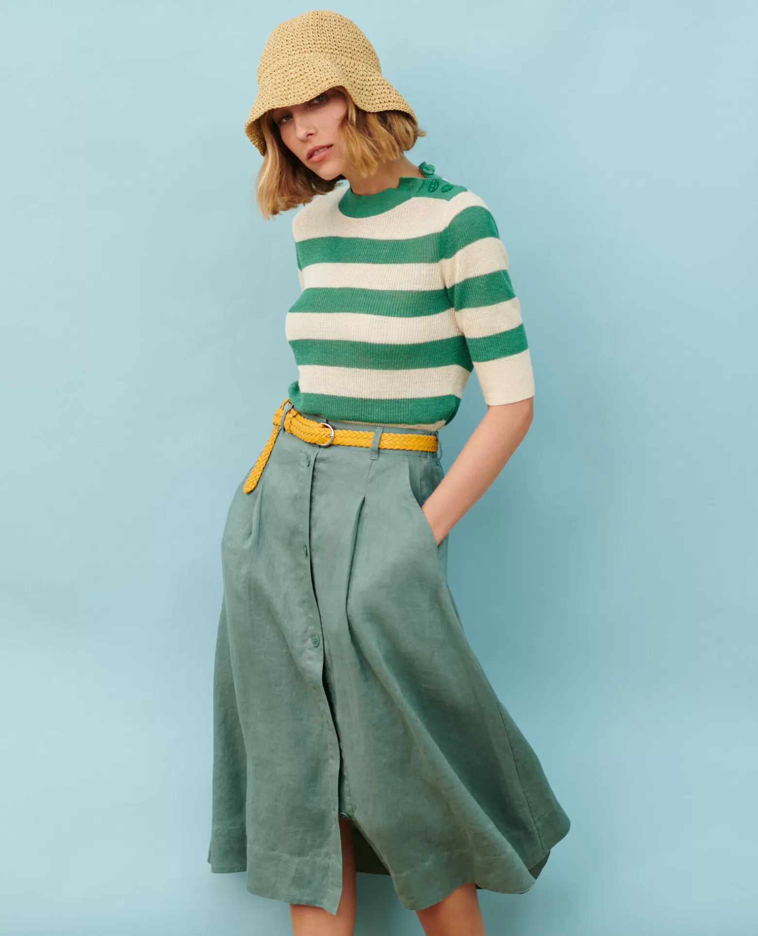 Jupes & Shorts | Comptoir des Cotonniers Jupe Midi En Lin 0381 Dark Forest