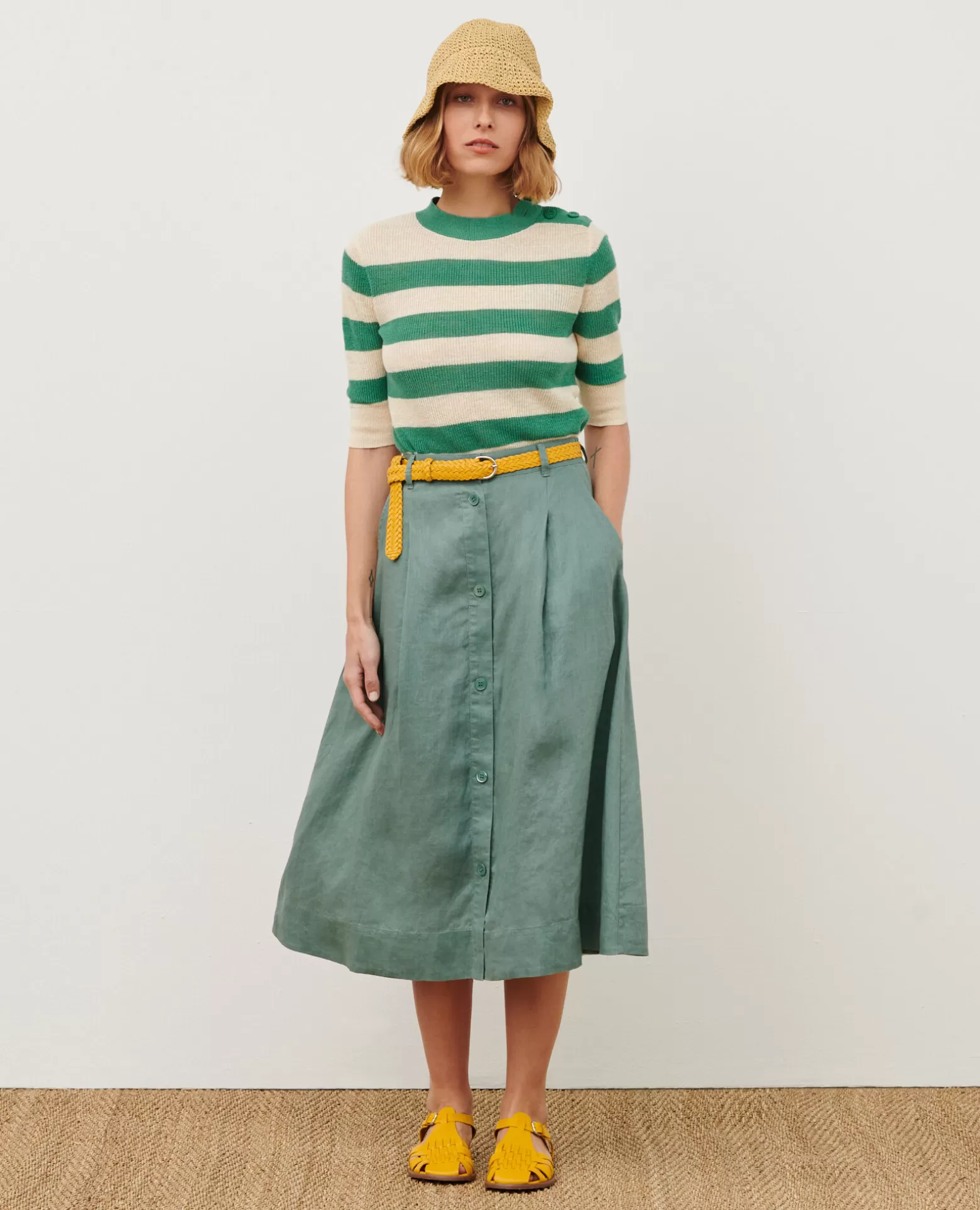 Jupes & Shorts | Comptoir des Cotonniers Jupe Midi En Lin 0381 Dark Forest