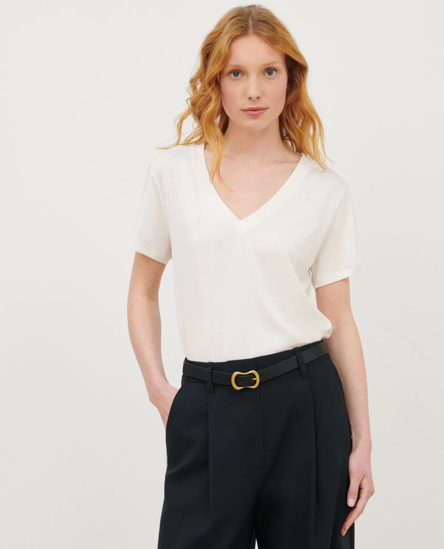 Tops | Comptoir des Cotonniers Lea - T-Shirt Fluide Col V Cloud Dancer