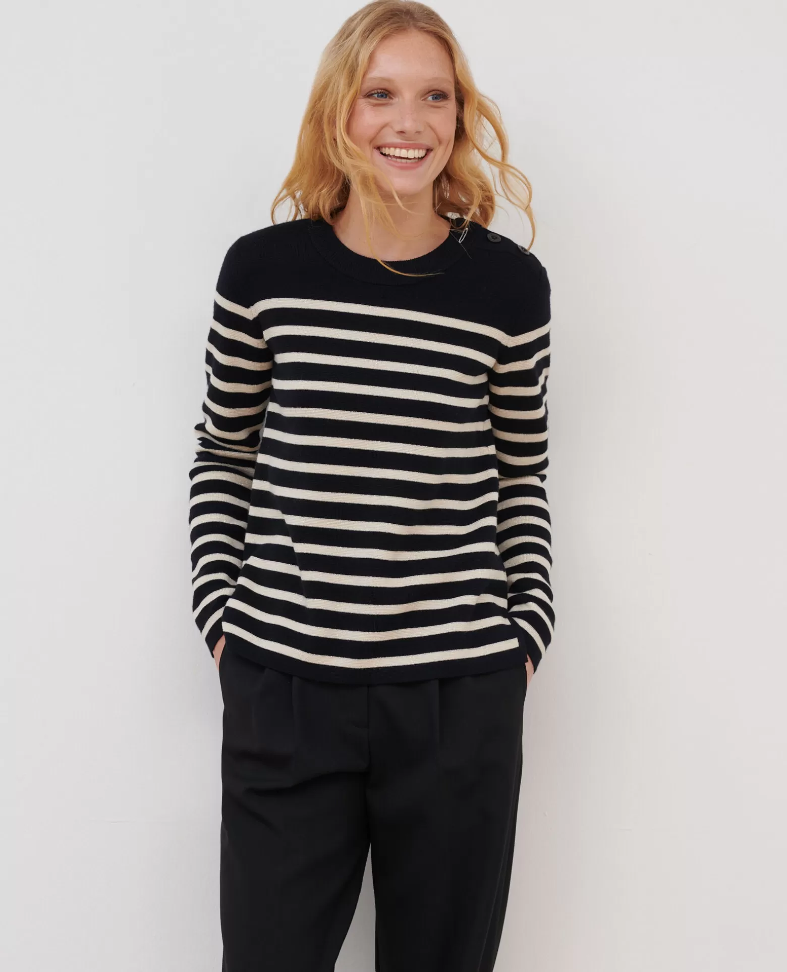 Maille | Comptoir des Cotonniers Maddy - Pull Marin En Laine Merinos 8824 09 Black