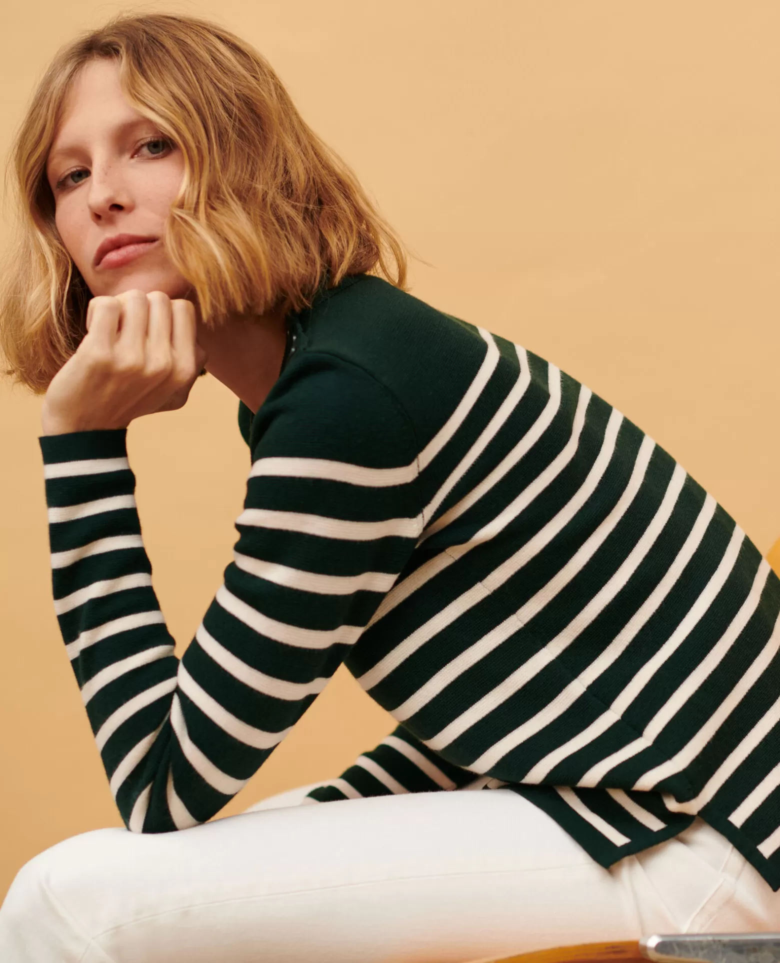 Maille | Comptoir des Cotonniers Maddy - Pull Marin En Laine Merinos 8872 58 Darkgreen Stripe