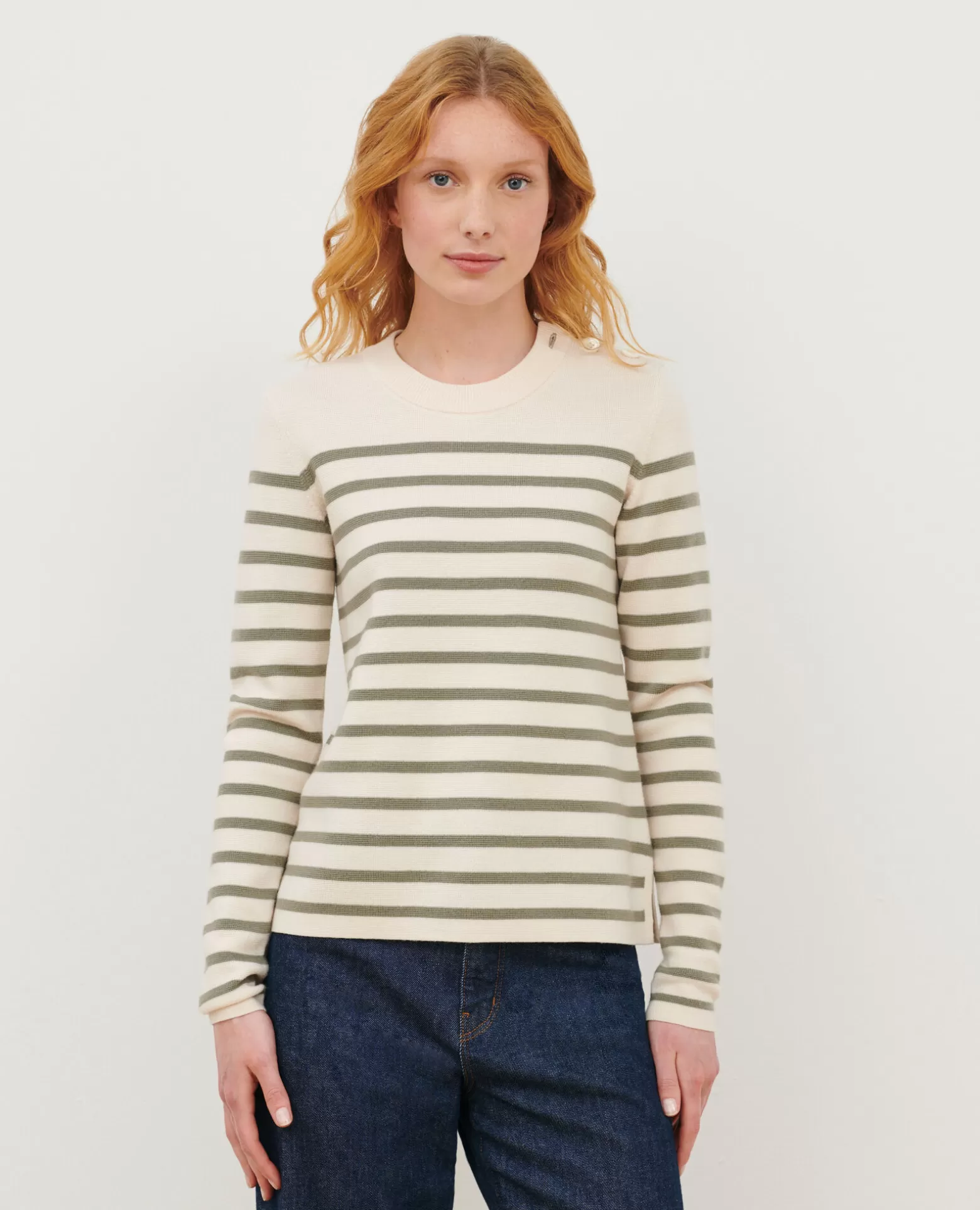 Maille | Comptoir des Cotonniers Maddy - Pull Marin En Laine Merinos 0561 Vetiver Stripes