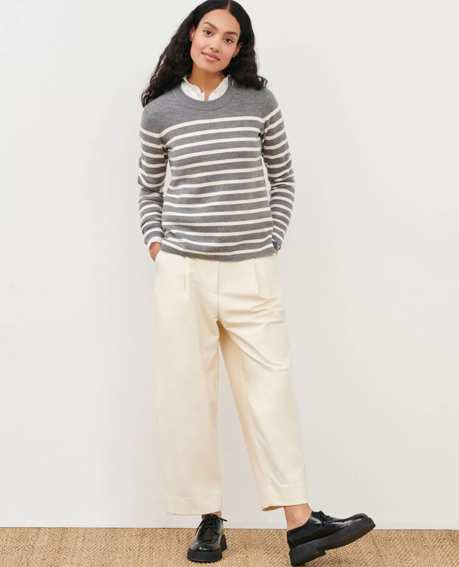 Maille | Comptoir des Cotonniers Maddy - Pull Marin En Laine Merinos 8873 04 Grey Stripes