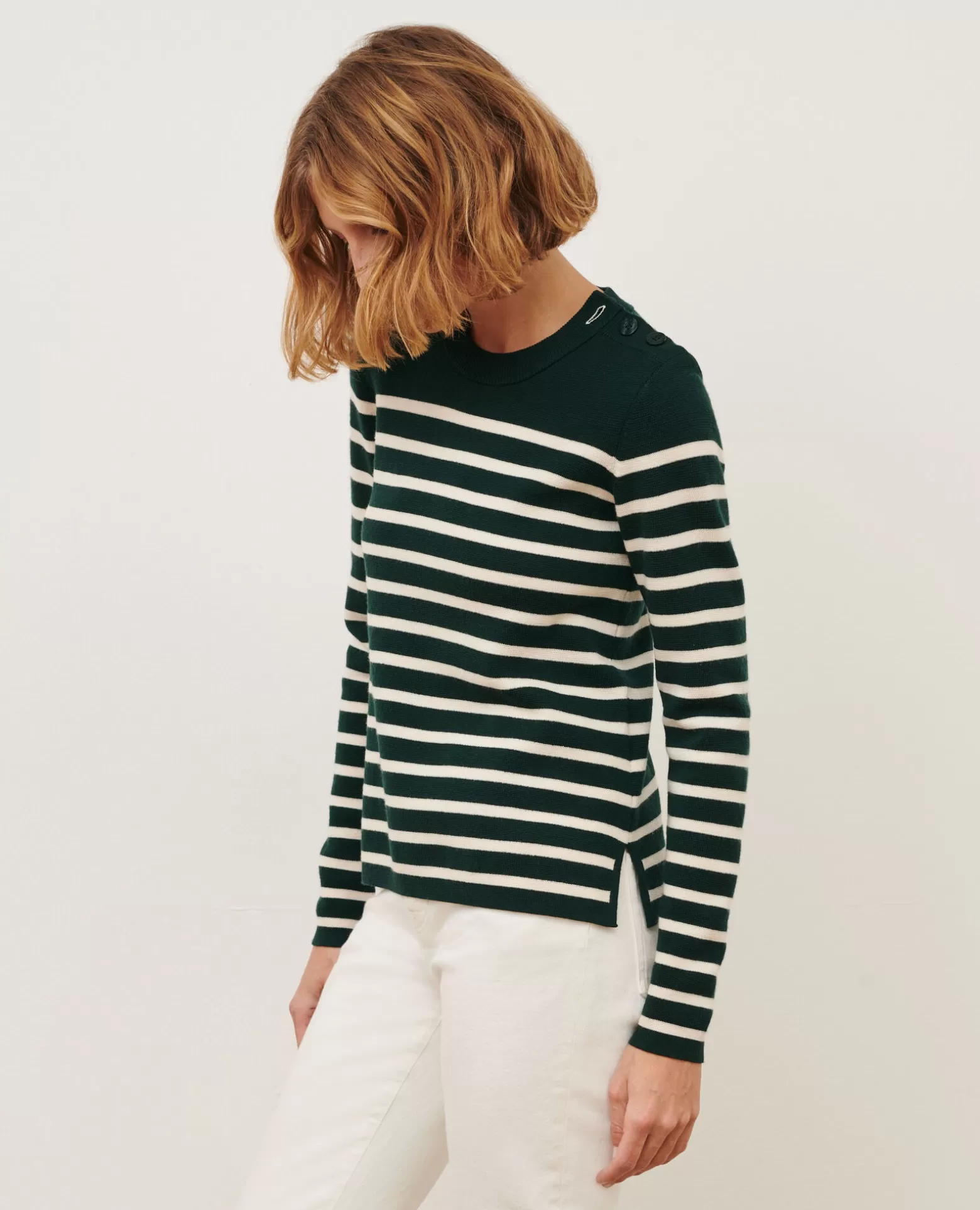 Maille | Comptoir des Cotonniers Maddy - Pull Marin En Laine Merinos 8872 58 Darkgreen Stripe