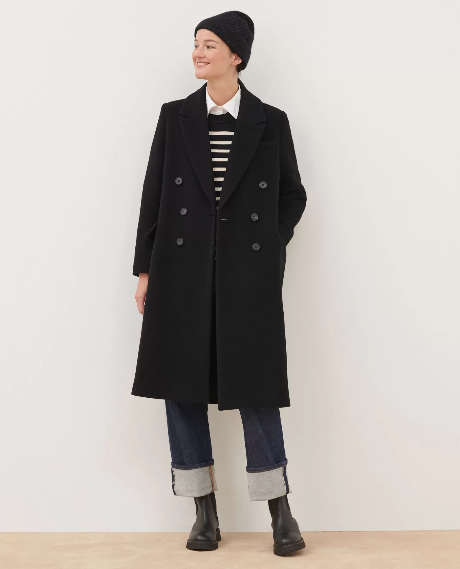 Vestes & Trenchs | Comptoir des Cotonniers Manteau Long En Laine Melangee 8824 09 Black
