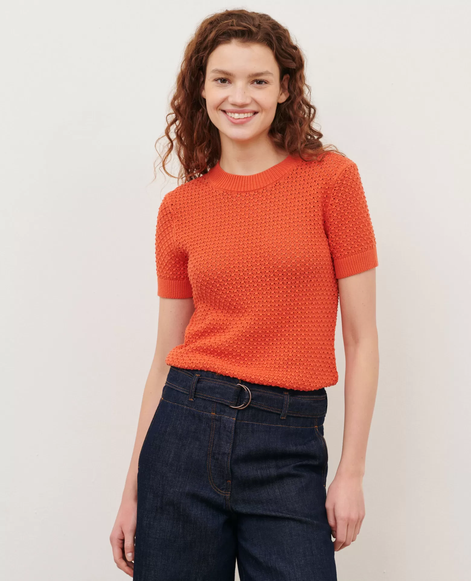 Maille | Comptoir des Cotonniers Pull A Manches Courtes En Coton 0220 Apricot Orange