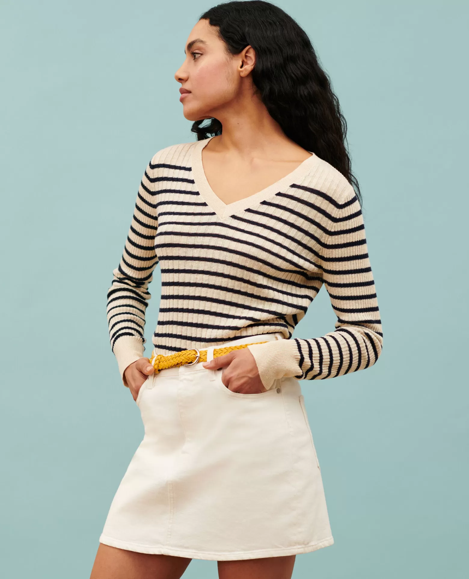 Maille | Comptoir des Cotonniers Pull Mariniere En Lin 0692 Night_Sky_Stripes