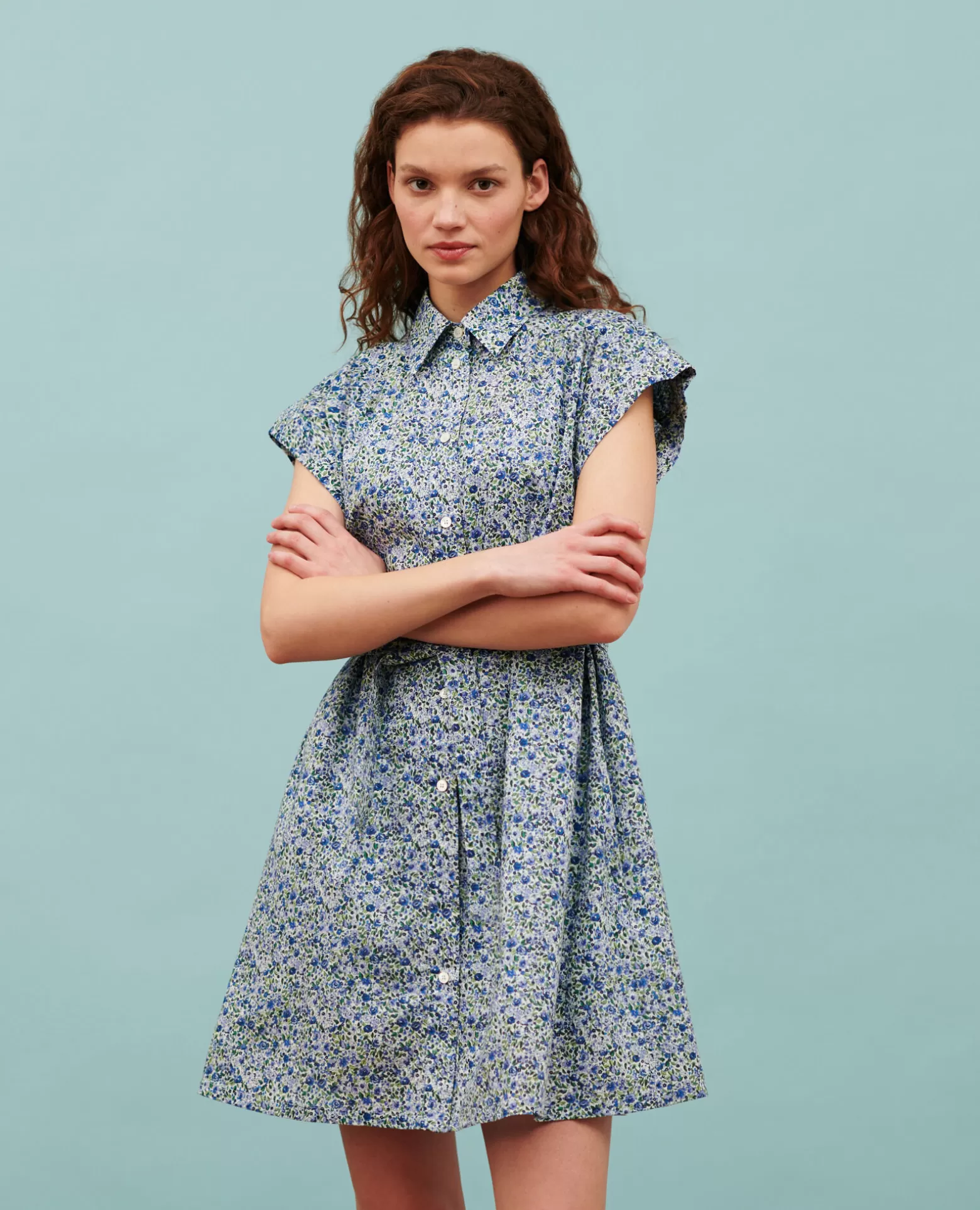 Robes | Comptoir des Cotonniers Robe Courte En Coton 7050 92_Print_Blue