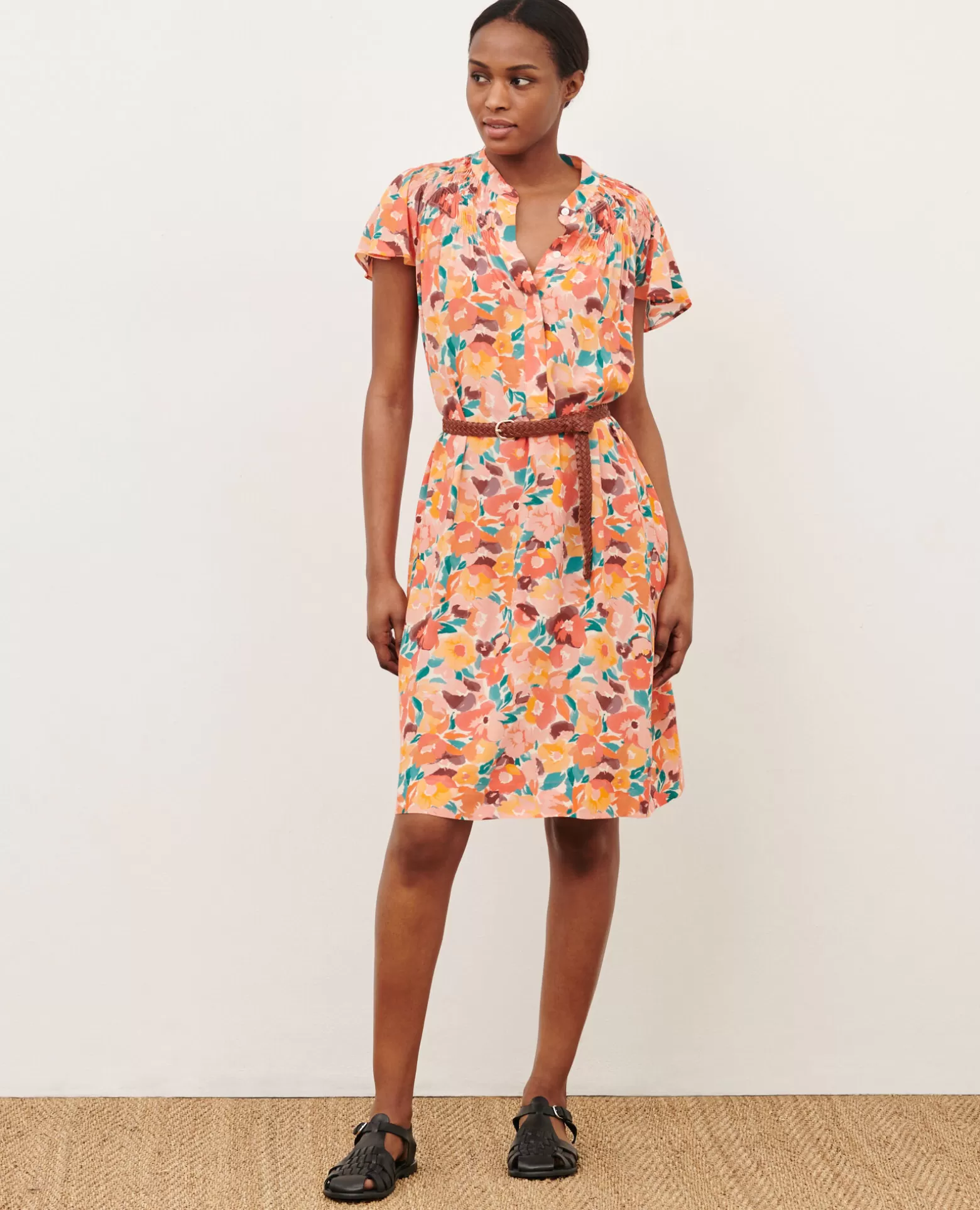 Robes | Comptoir des Cotonniers Robe Fluide Imprimee 0230 Fauve Orange