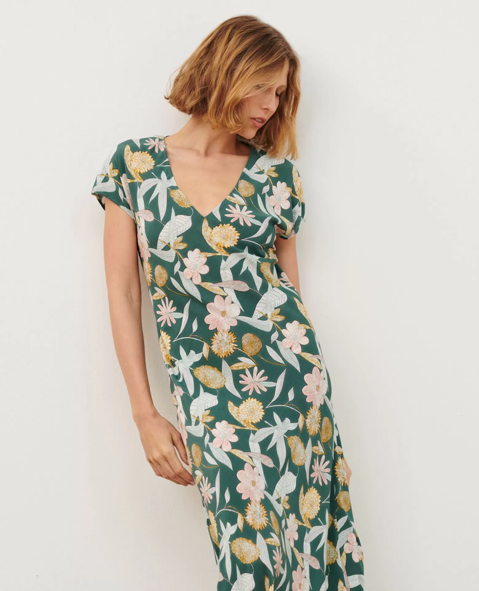 Robes | Comptoir des Cotonniers Robe Longue Fluide 0331 Kaki Aubepine