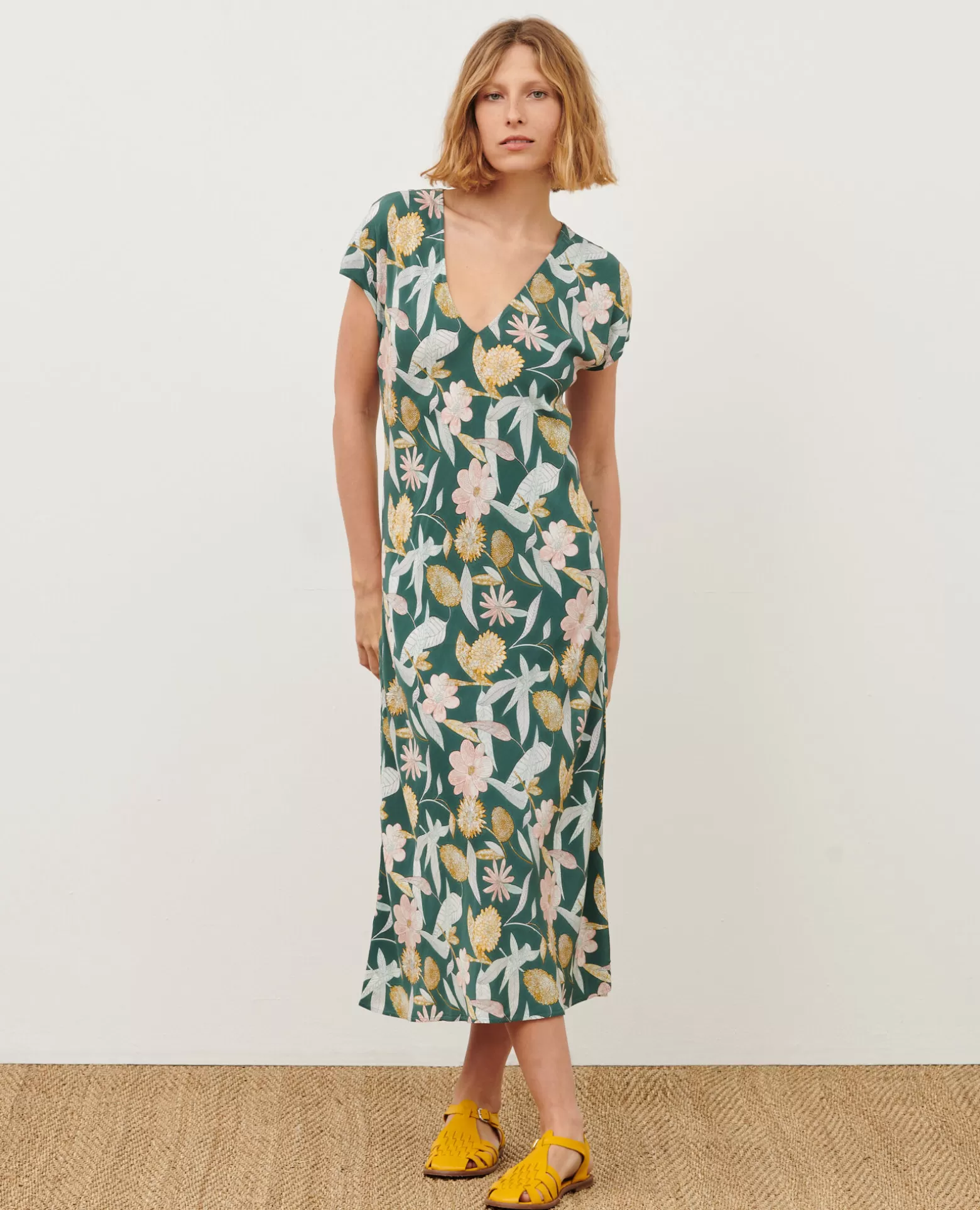 Robes | Comptoir des Cotonniers Robe Longue Fluide 0331 Kaki Aubepine