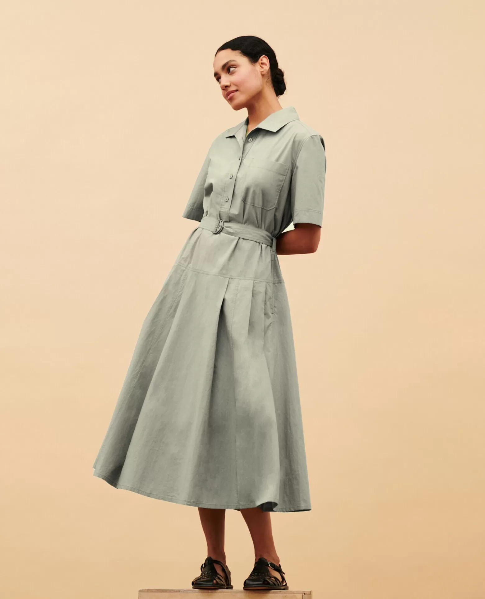 Robes | Comptoir des Cotonniers Robe Midi En Coton 0560 Vetiver