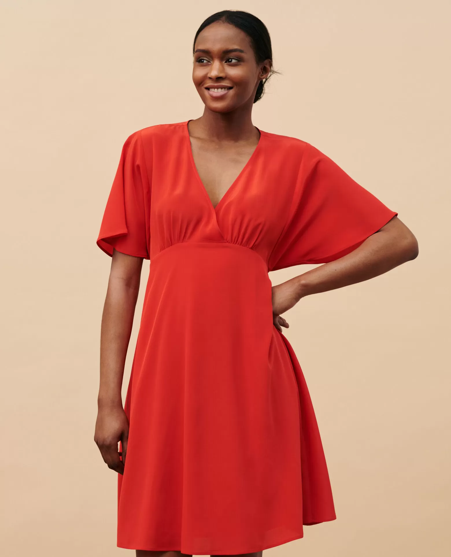 Robes | Comptoir des Cotonniers Robe Midi En Soie 7024C 14 Red