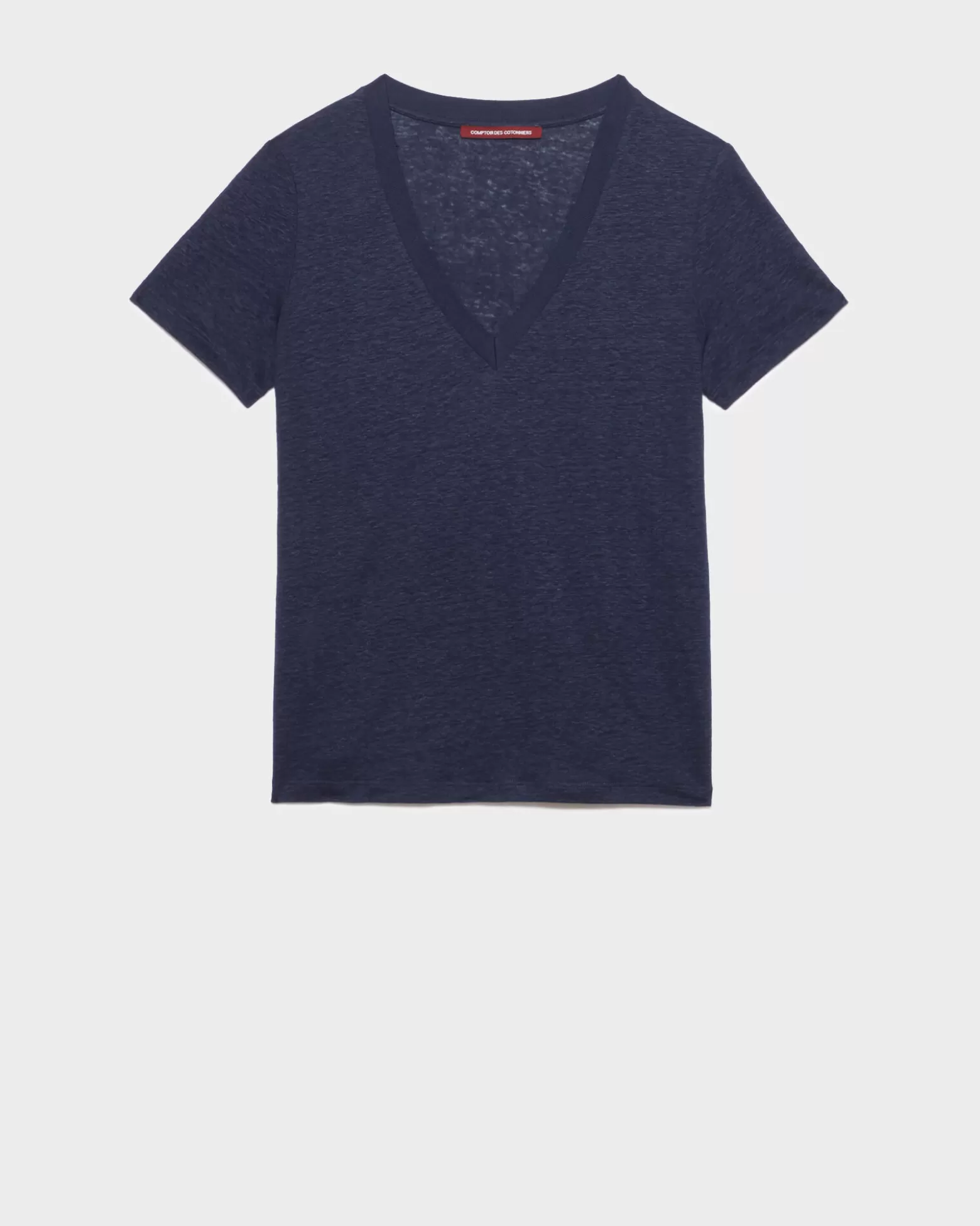 Tops | Comptoir des Cotonniers Sarah - T-Shirt Col V En Lin 4232 Maritime Blue