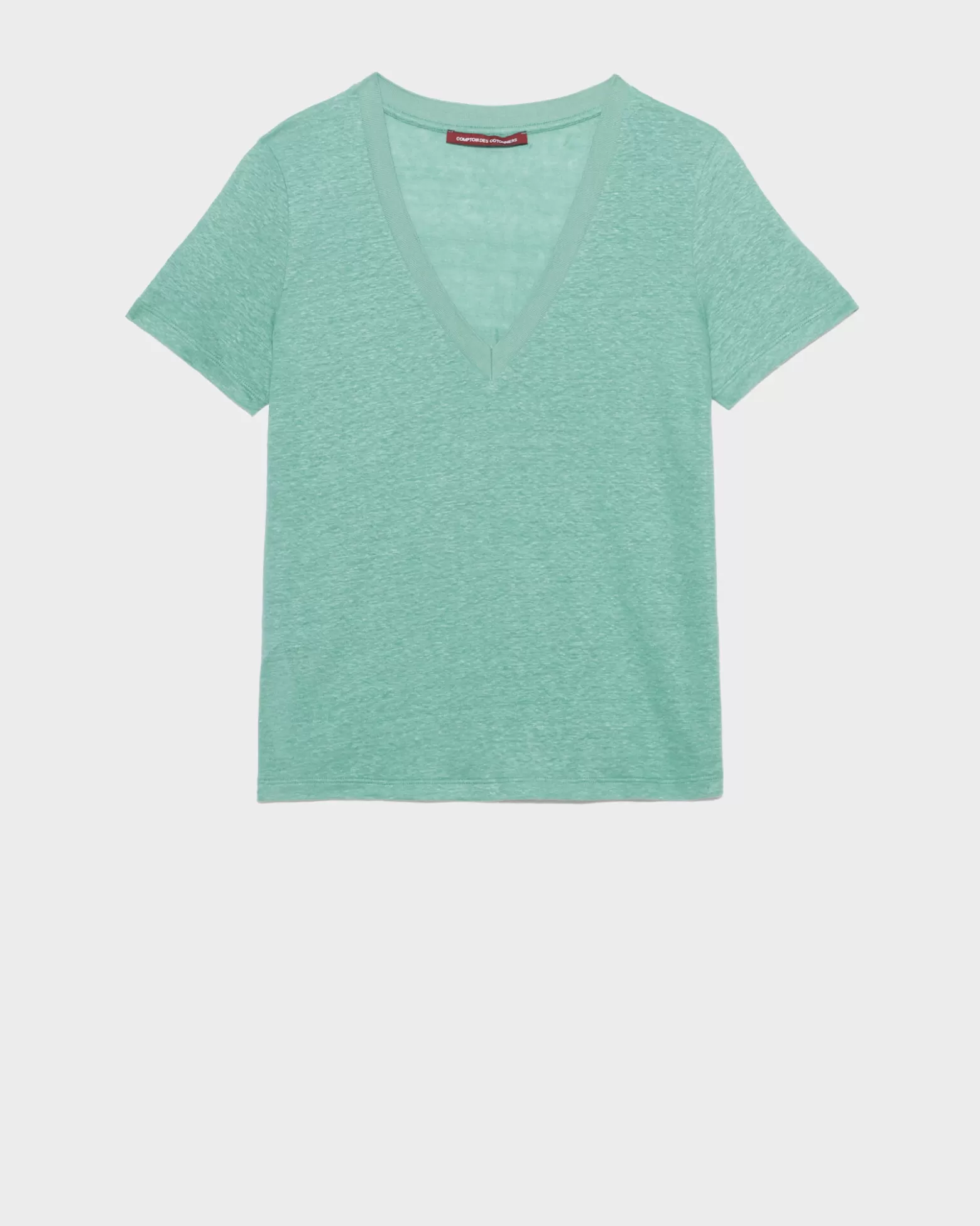 Tops | Comptoir des Cotonniers Sarah - T-Shirt Col V En Lin 0520 Vert Email
