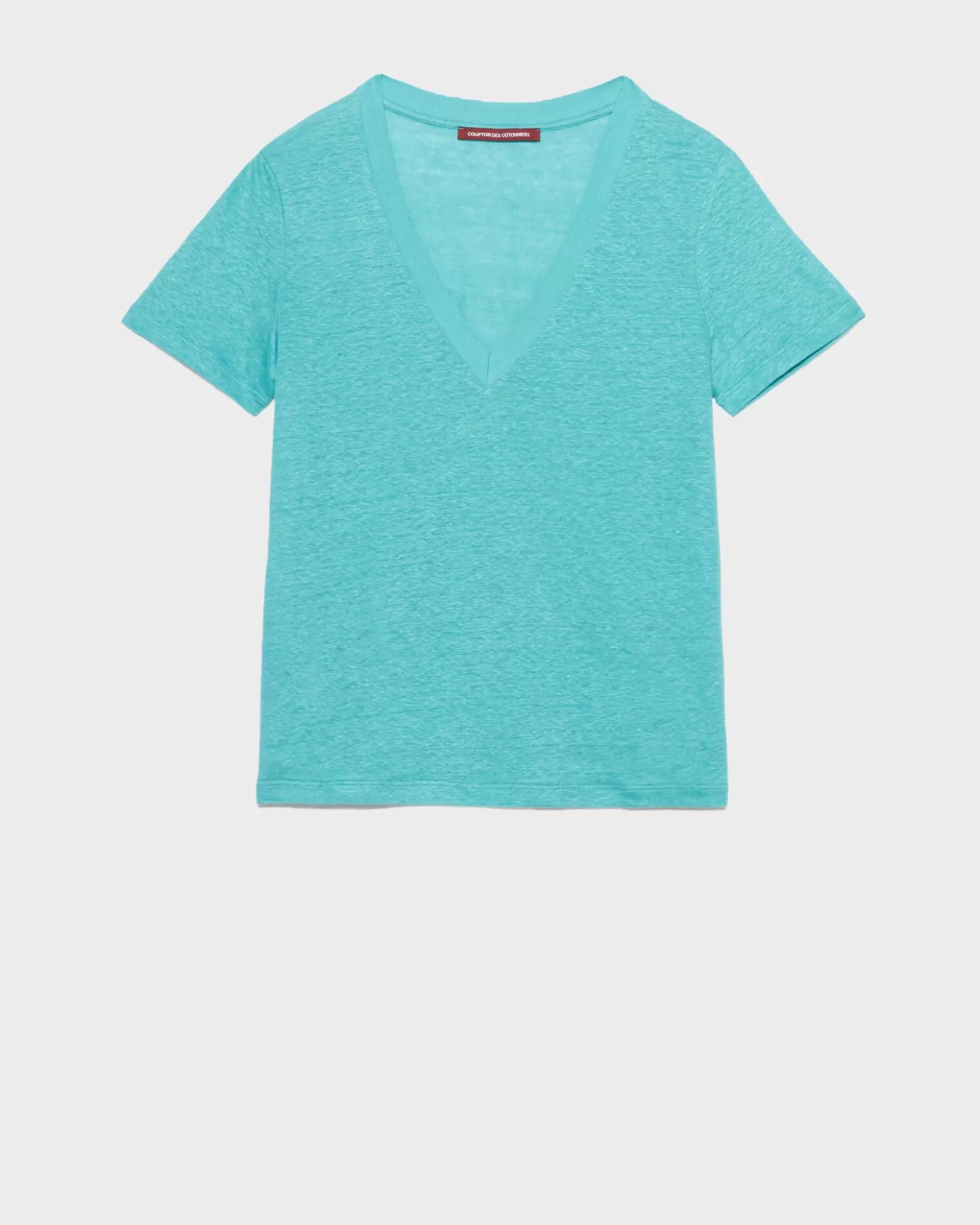 Tops | Comptoir des Cotonniers Sarah - T-Shirt Col V En Lin 0611 Pagoda Blue Blue