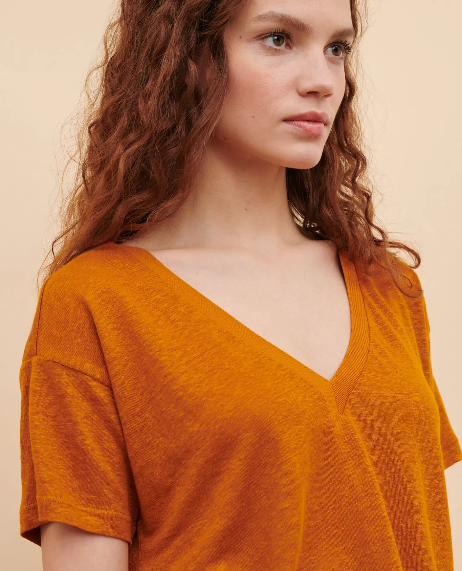 Tops | Comptoir des Cotonniers Sarah - T-Shirt En Lin Pumpkin Spice