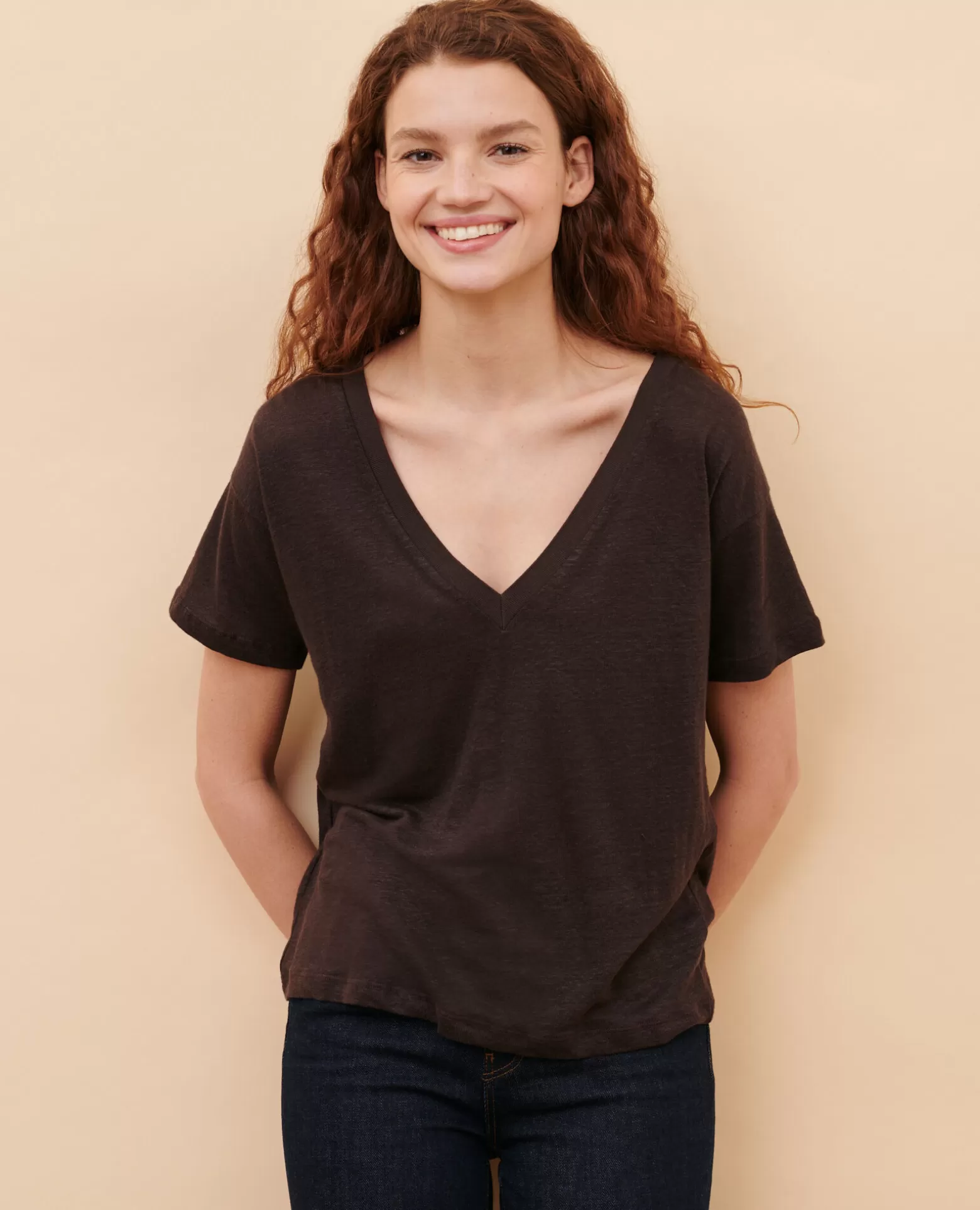 Tops | Comptoir des Cotonniers Sarah - T-Shirt En Lin Mole