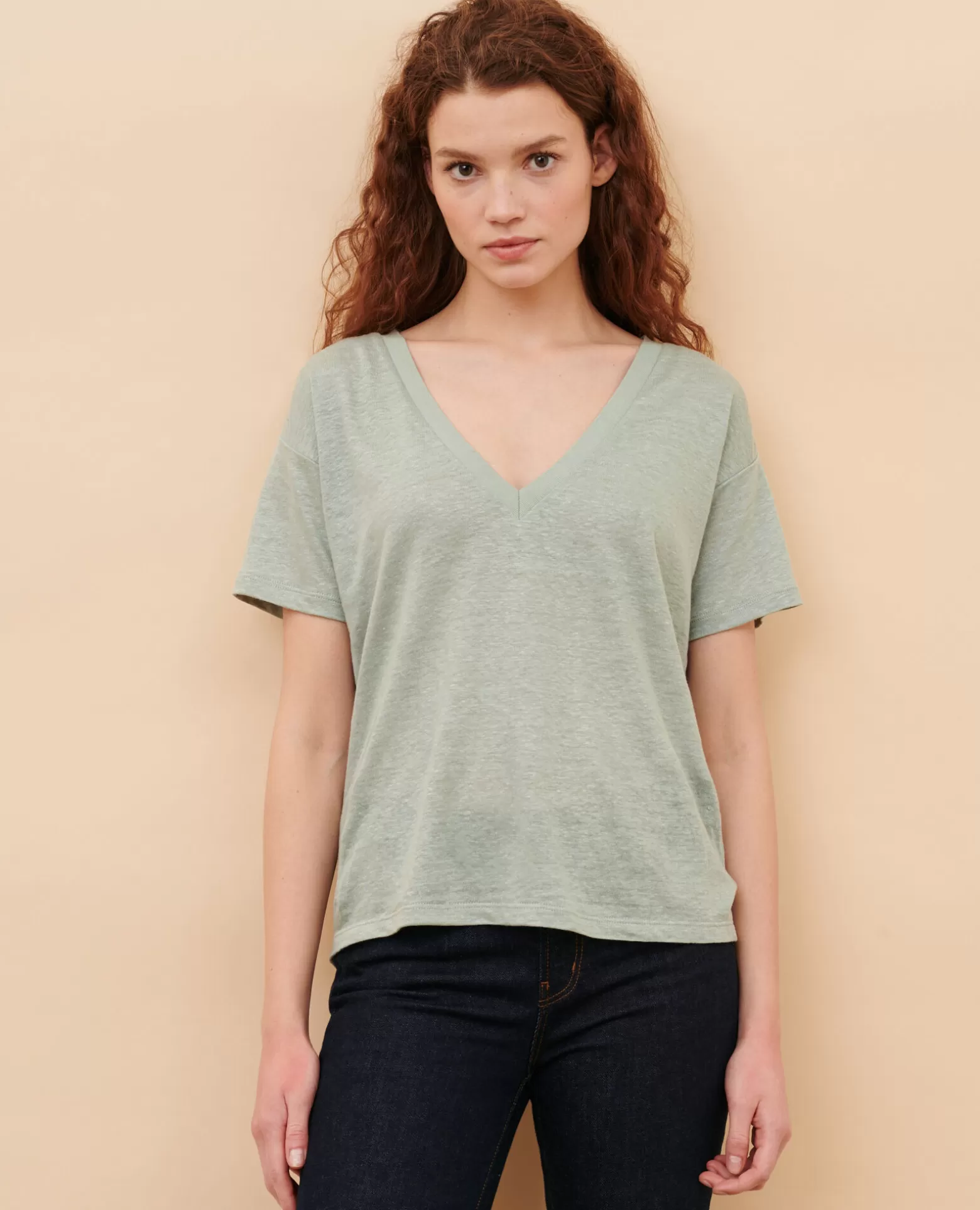 Tops | Comptoir des Cotonniers Sarah - T-Shirt En Lin 54 Green