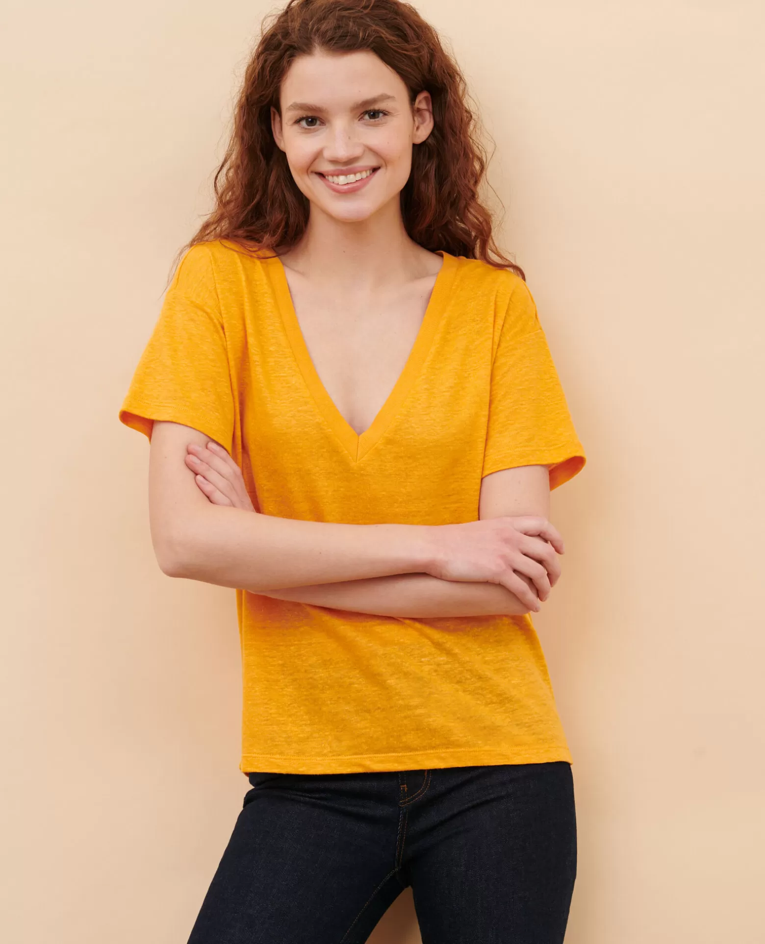 Tops | Comptoir des Cotonniers Sarah - T-Shirt En Lin 23 Orange