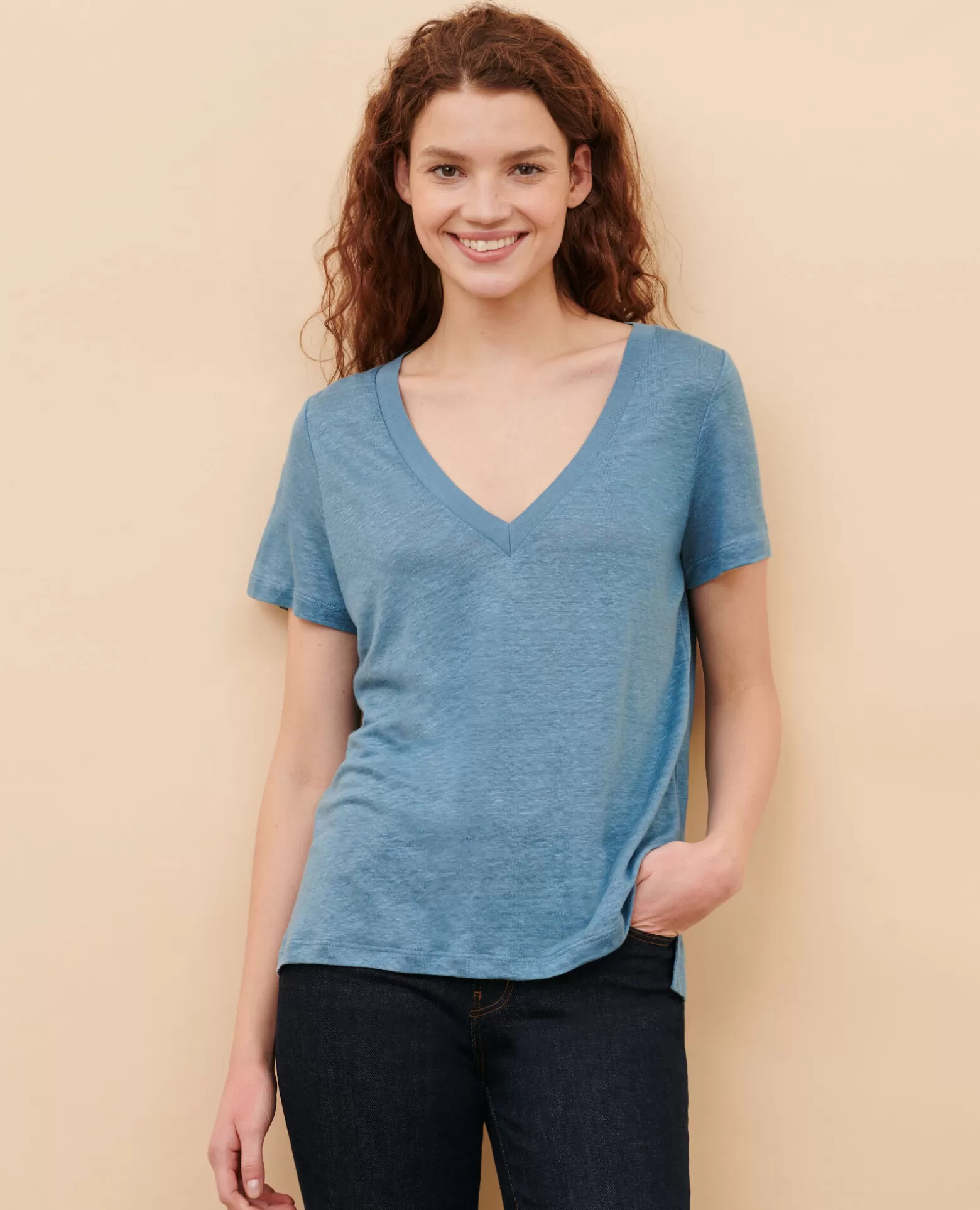 Tops | Comptoir des Cotonniers Sarah - T-Shirt En Lin 8820 63 Blue