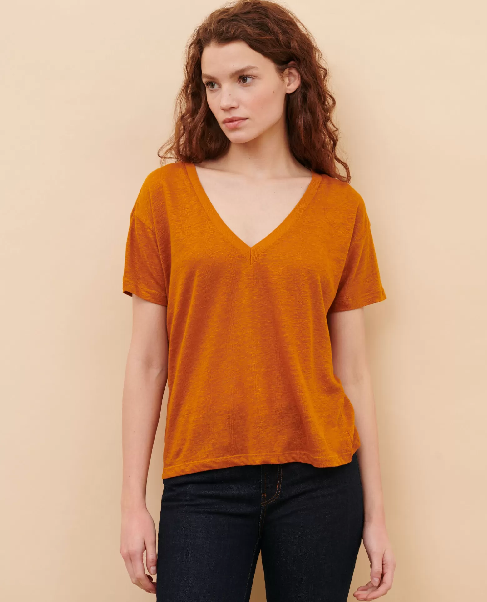 Tops | Comptoir des Cotonniers Sarah - T-Shirt En Lin Pumpkin Spice