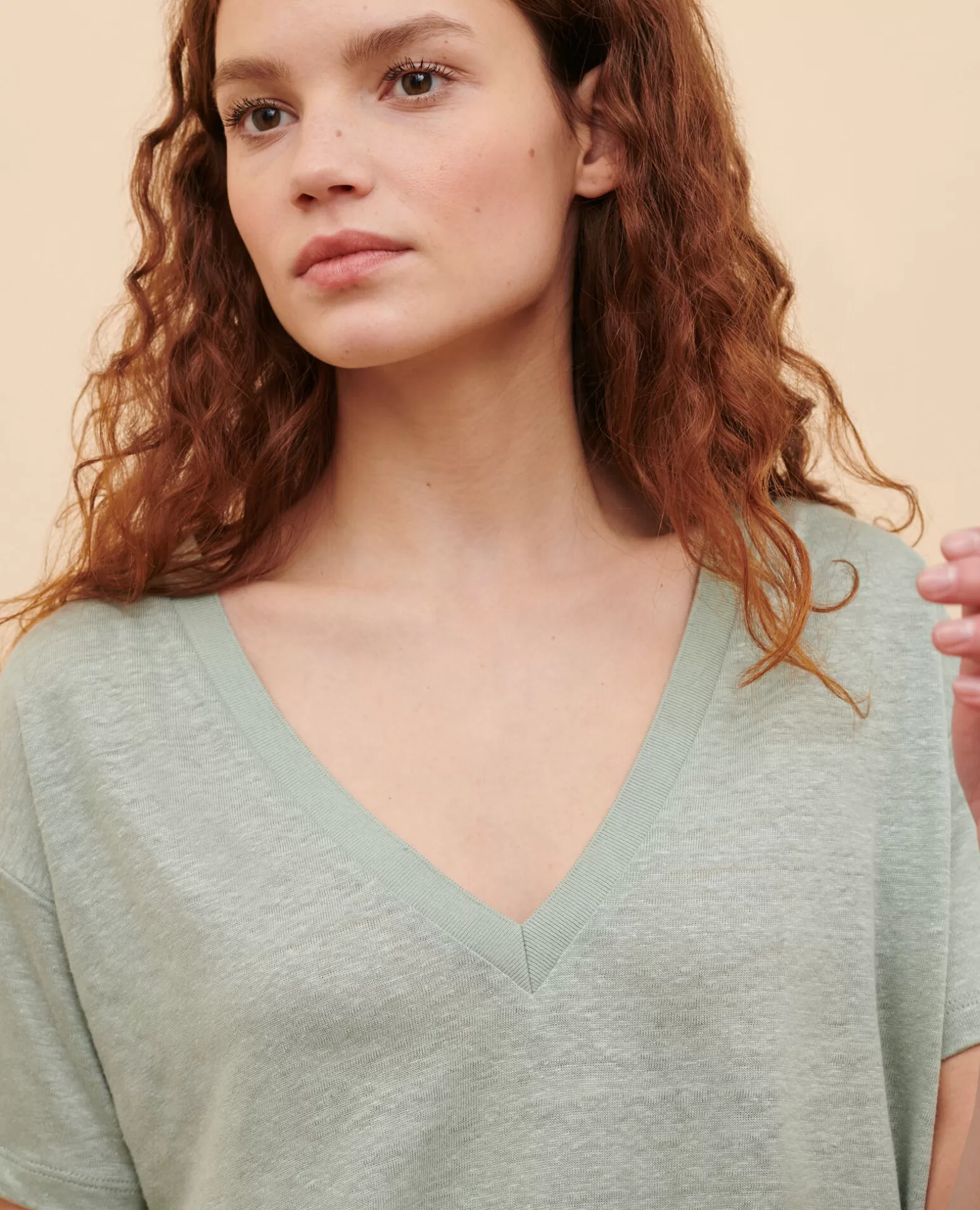Tops | Comptoir des Cotonniers Sarah - T-Shirt En Lin 54 Green