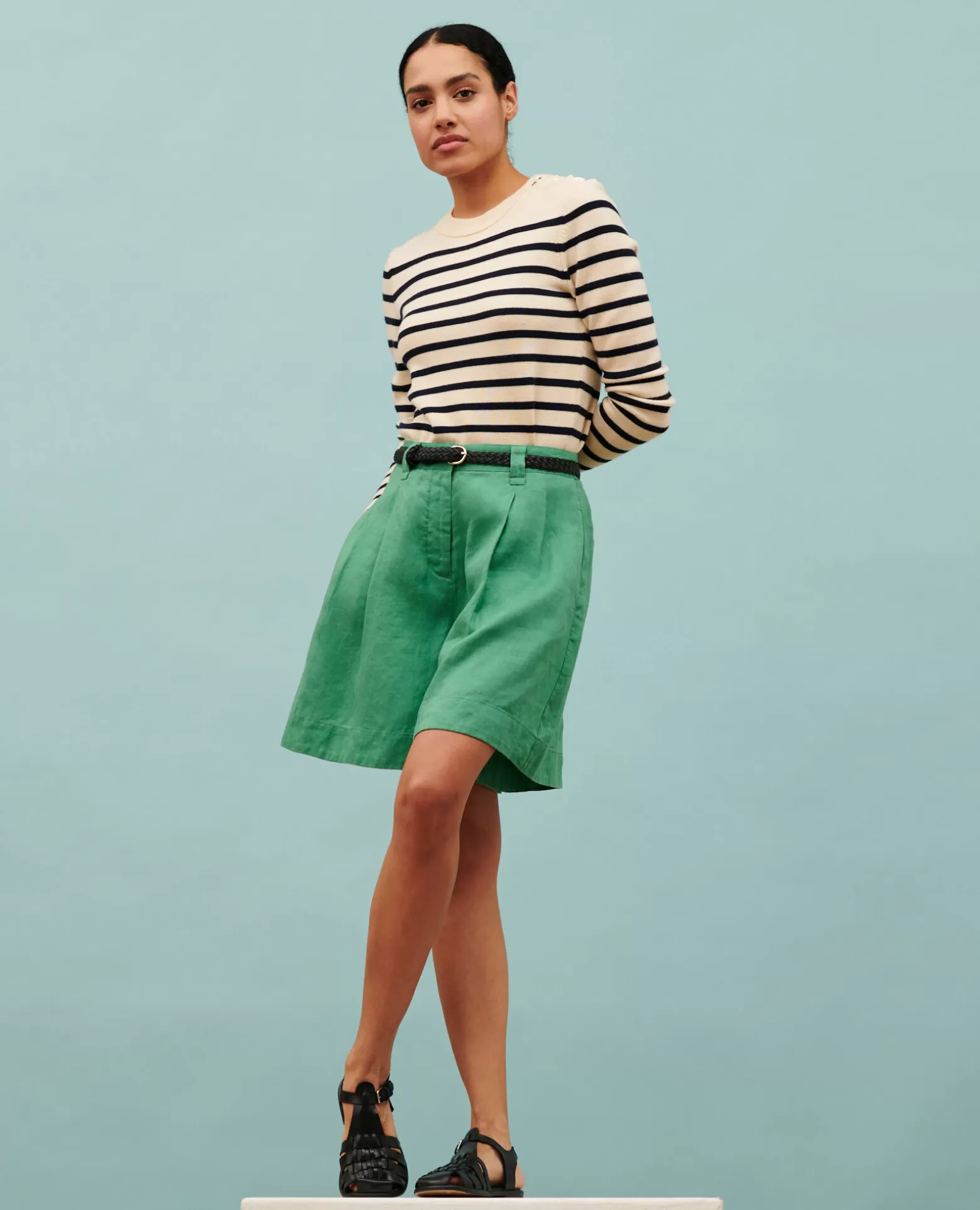Jupes & Shorts | Comptoir des Cotonniers Short Ample En Lin 0542 Pine Green