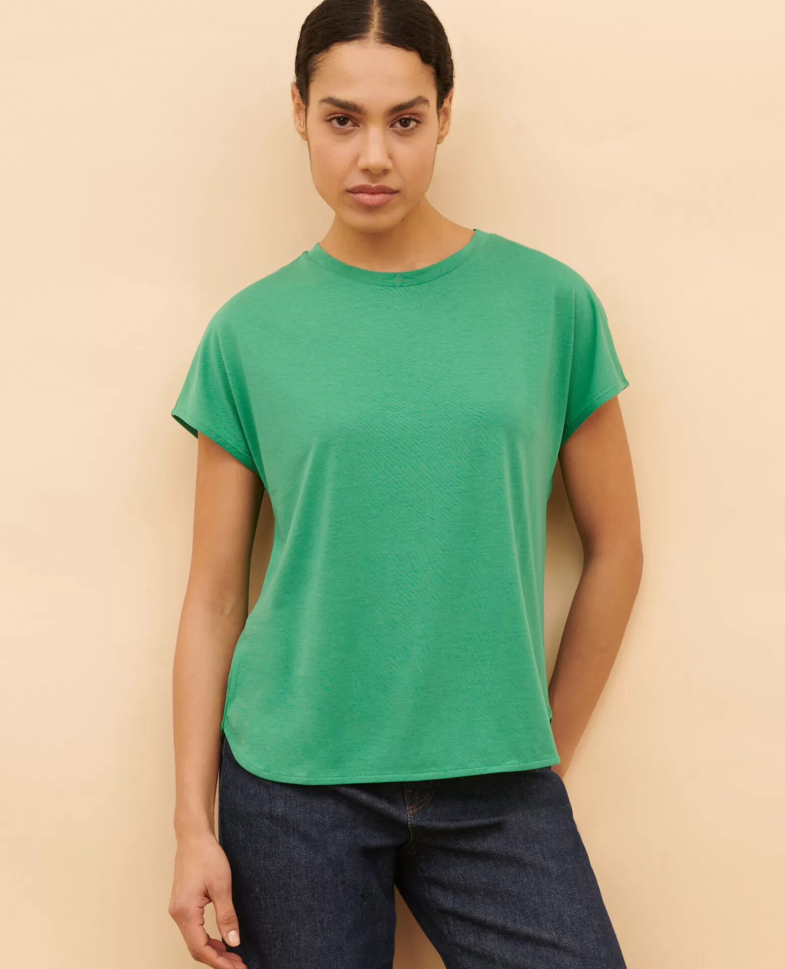 Tops | Comptoir des Cotonniers T-Shirt Ample En Coton 0542 Pine Green